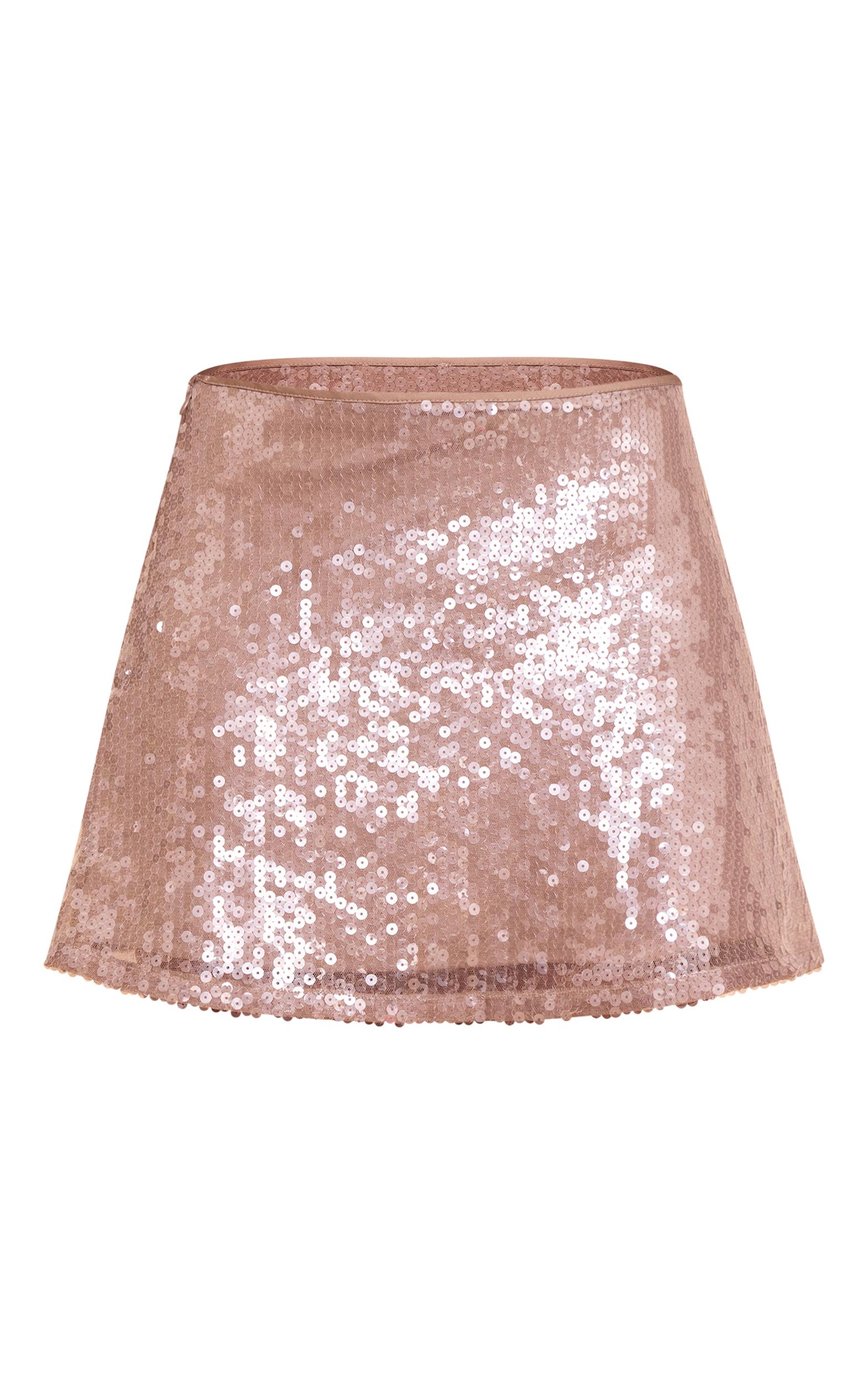 Mocha Sequin Mid Rise Floaty Mini Skirt Product Image