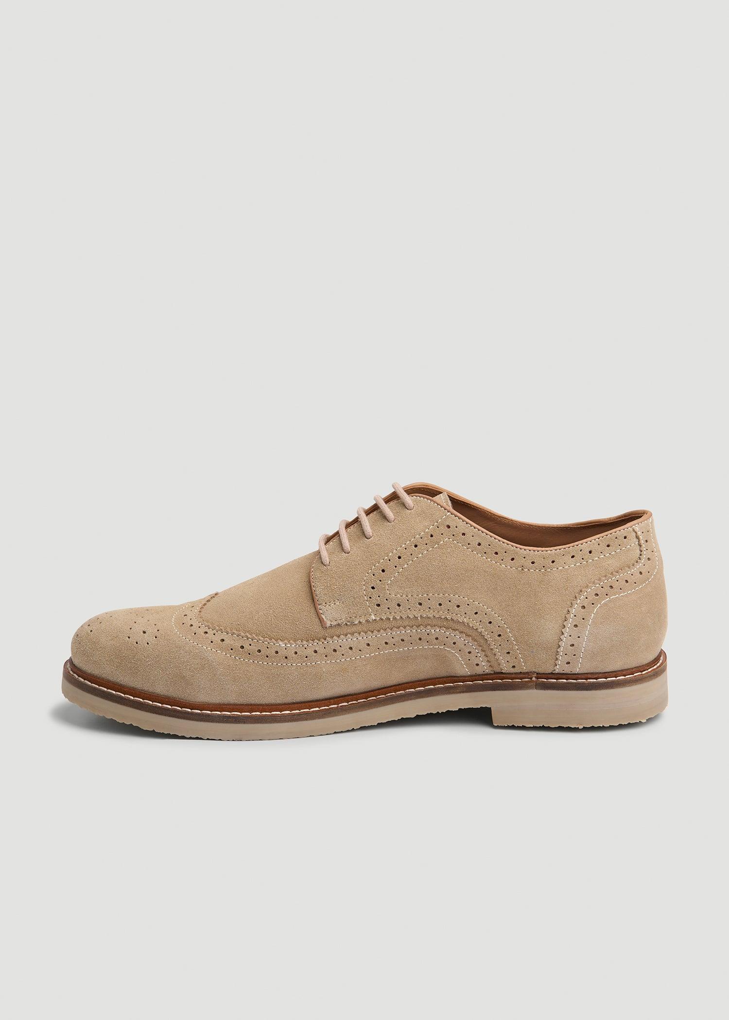 Suede Wingtip Oxfords for Tall Men in Beige Product Image