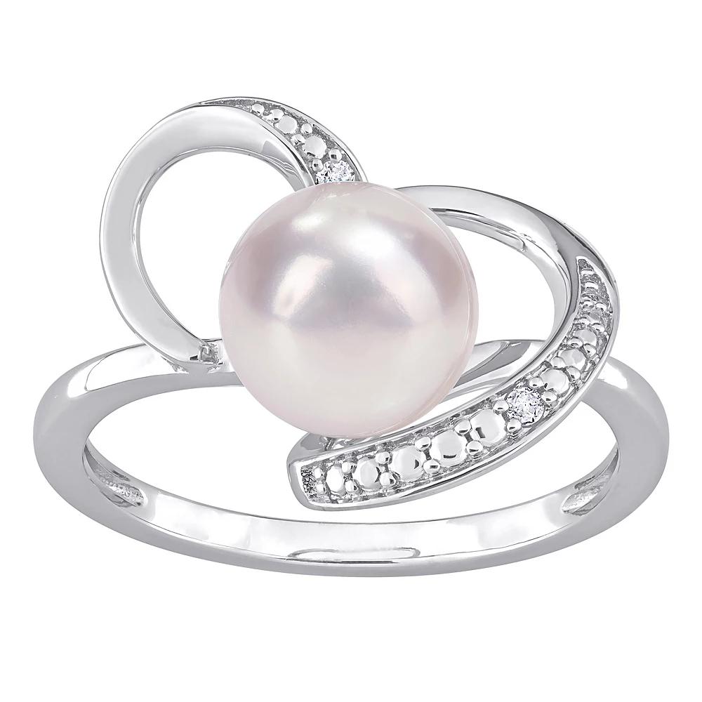 Stella Grace Sterling Silver Freshwater Cultured Pearl & Diamond Accent Heart Ring, Women's, Size: 8 Product Image