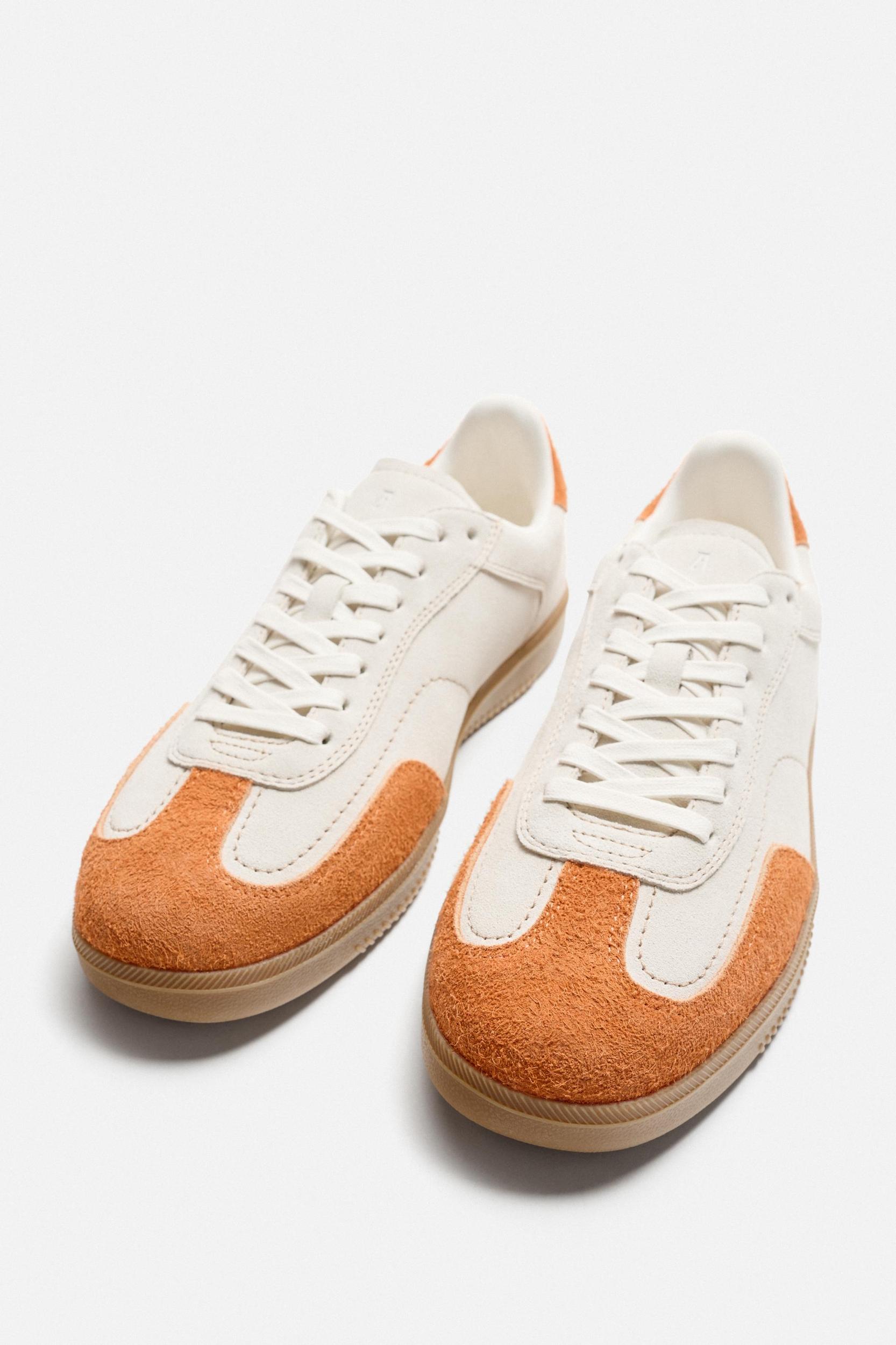 CONTRAST SOLE LEATHER SNEAKERS Product Image