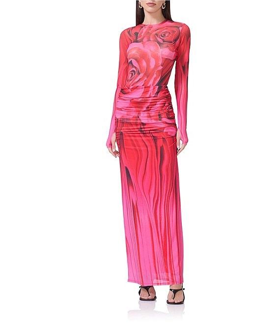 AFRM Coordinating Kaylee Mesh Printed Crew Neck Long Sleeve Top Product Image