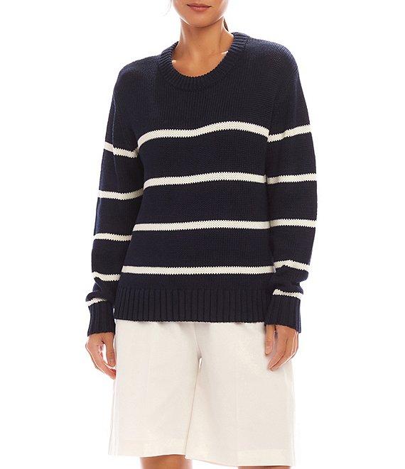 Karen Kane Stripe Knit Stretch Crew Neck Long Sleeve Sweater Product Image