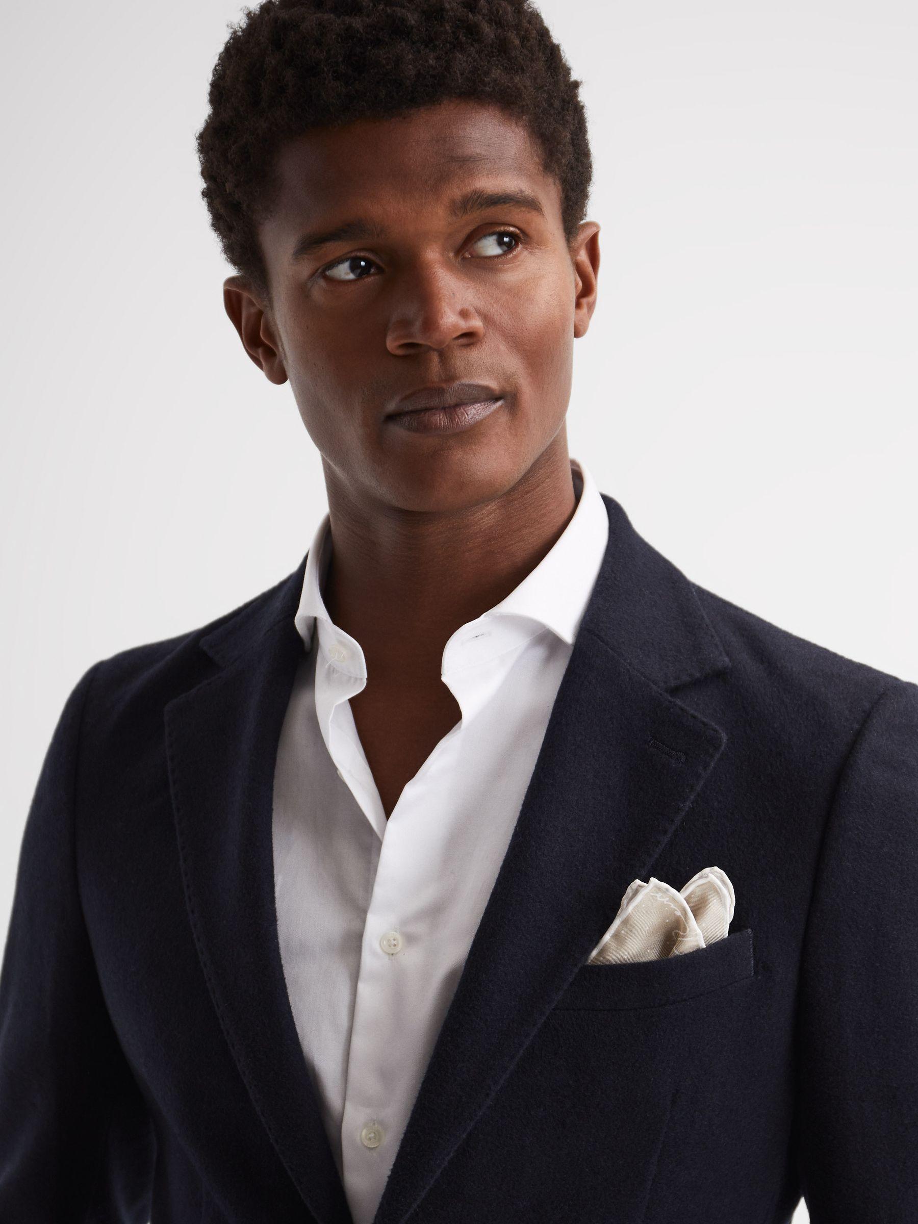 Single Breasted Slim Fit Flannel Blazer in Navy Product Image