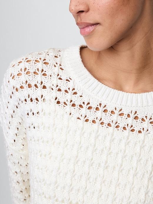 100% Cotton Crochet Crewneck Sweater Product Image