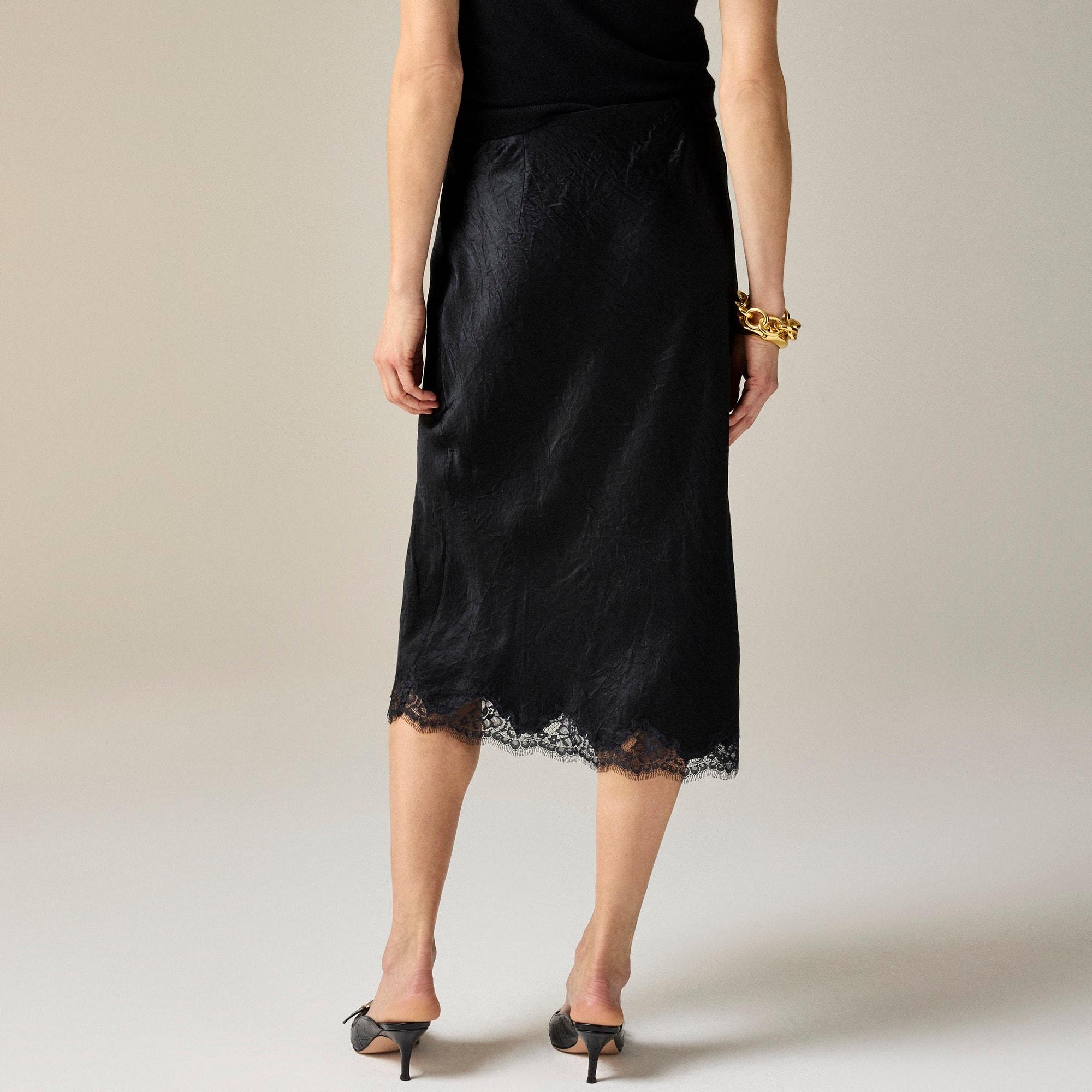 Gwyneth lace-trim slip skirt in textured satin Product Image