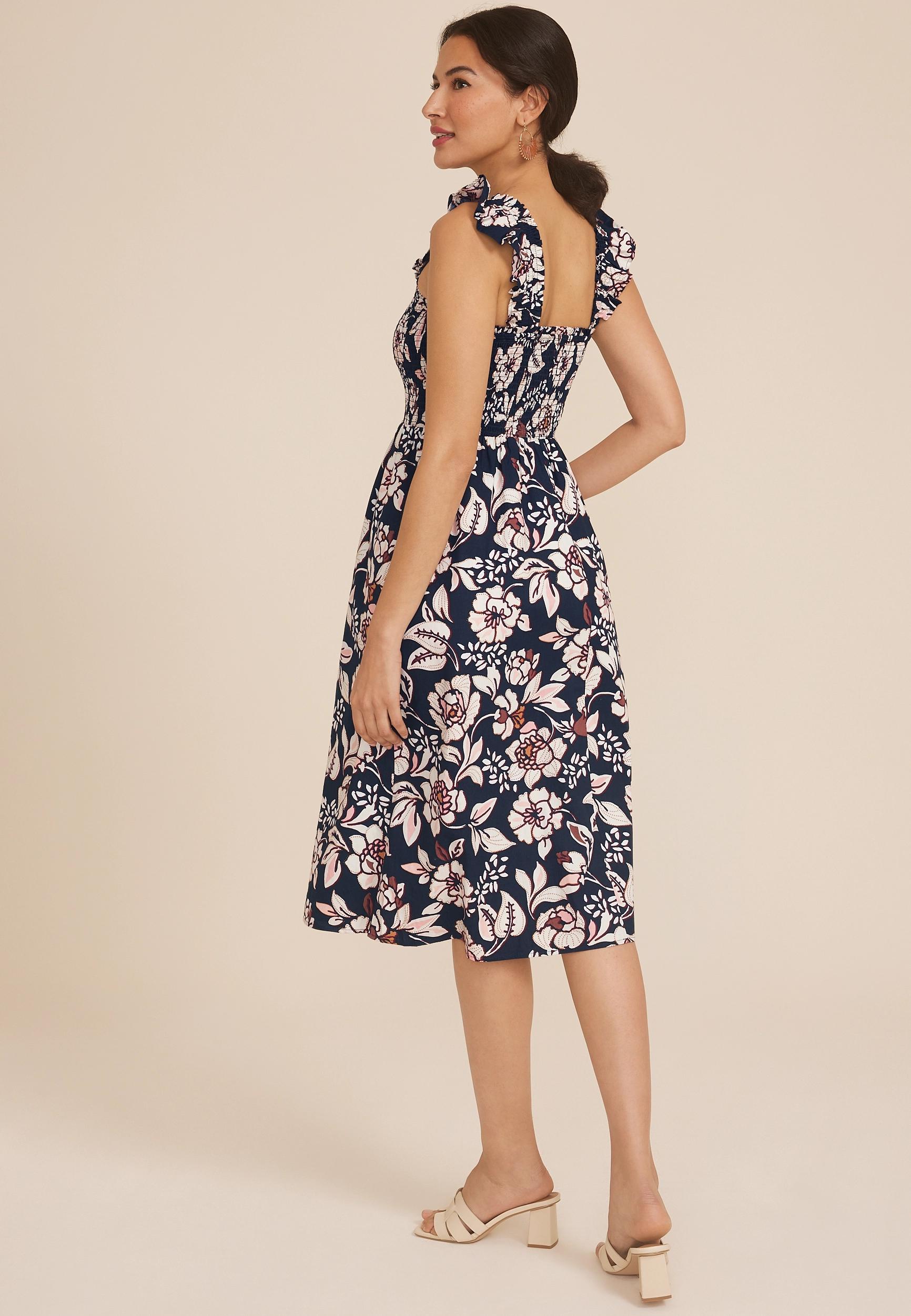 Maurices Womens Floral Flutter Poplin Midi Dress Product Image