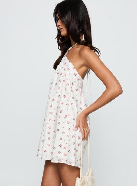 Moonlit Mini Dress White Floral Product Image