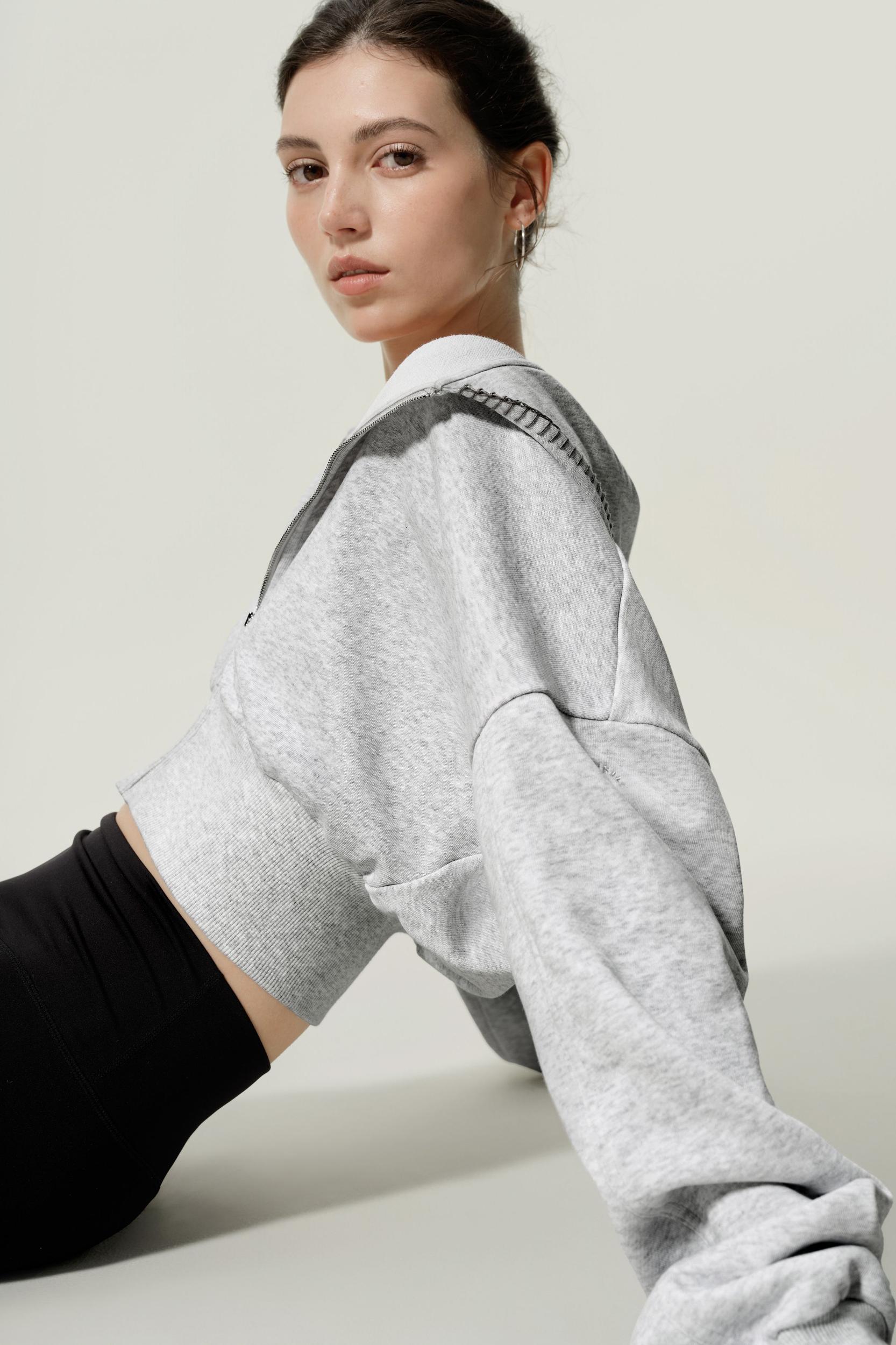 LILYSILK SILKERRY Womens Cropped Zip Up Hoodie | 100% Silk Loops | Cozy Zip-Up Jacket | Espresso L Product Image