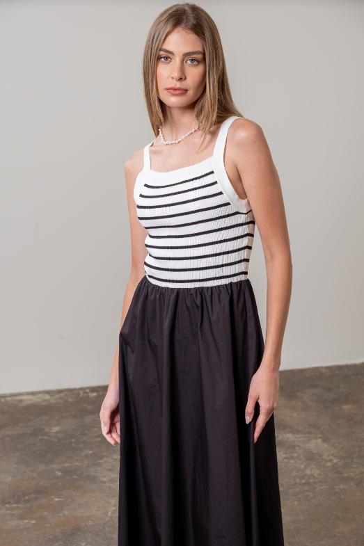 Aria Striped Woven Midi Dress Product Image