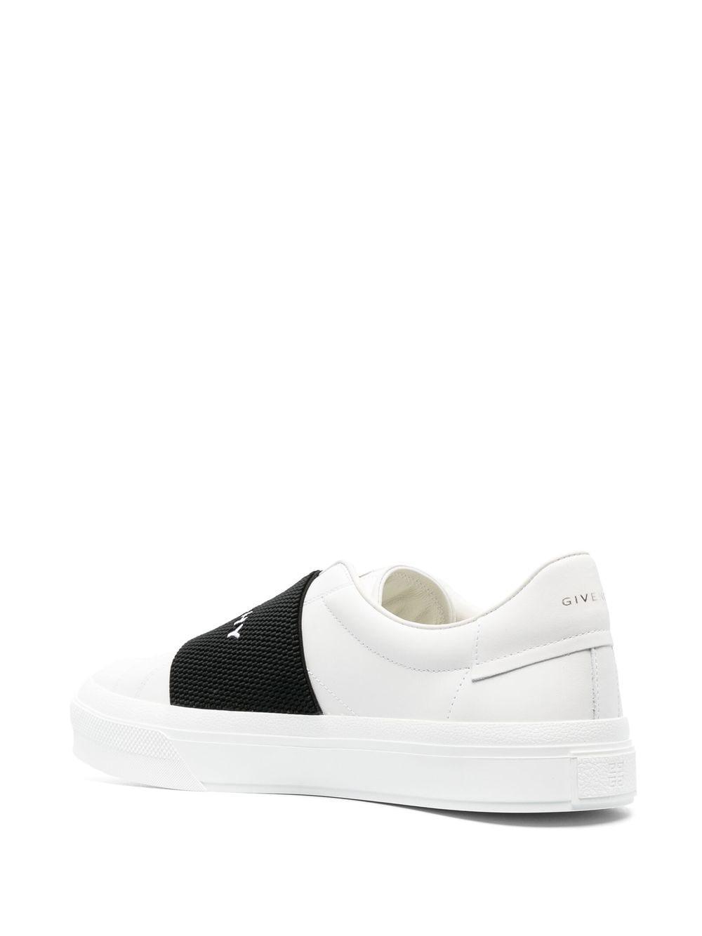 GIVENCHY Logo-embroidered Slip-on Leather Sneakers In White Black Product Image