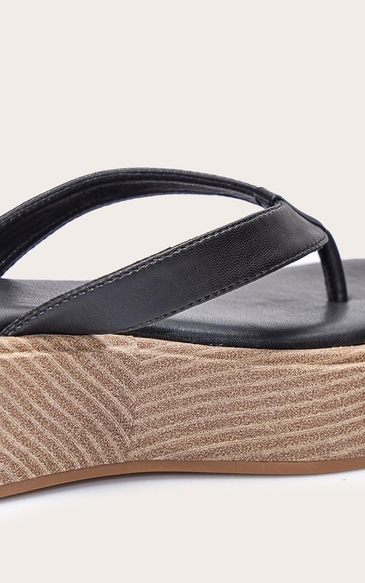 Black PU Toe Thong Round Toe Flatform Sandals Product Image