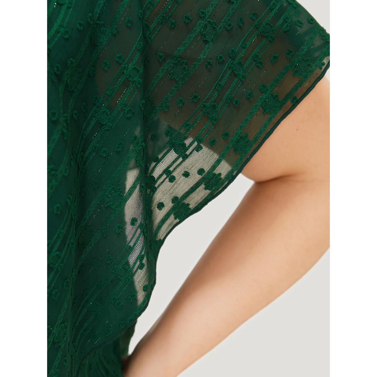 Plus Size DarkGreen Solid Textured Flutter Trim Contrast Lace Blouse Women Elegant Short sleeve V-neck Dailywear Blouses BloomChic 22-24/3X Product Image