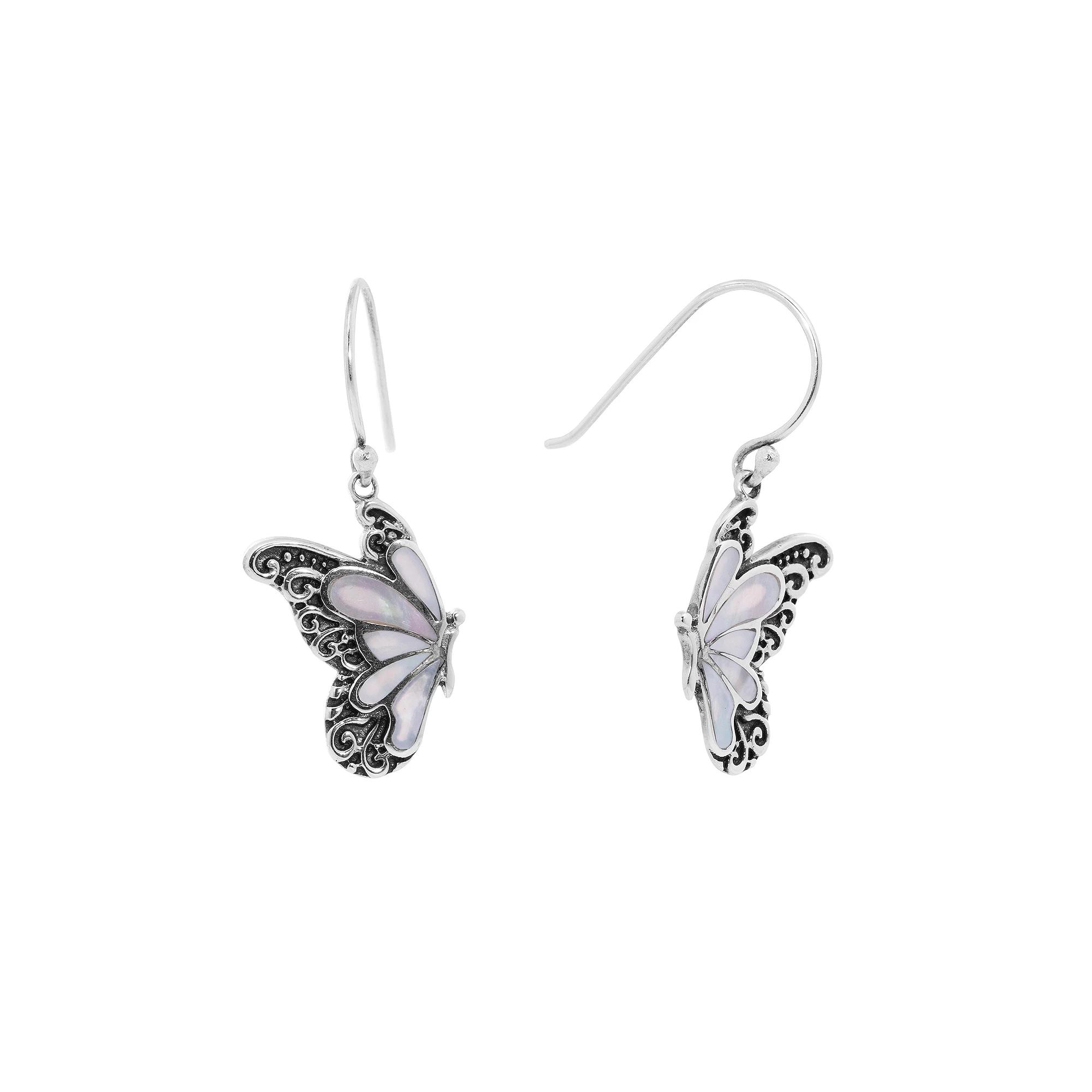 Main and Sterling Oxidized Sterling Silver Butterfly Earrings, Women's, Sterling White Product Image