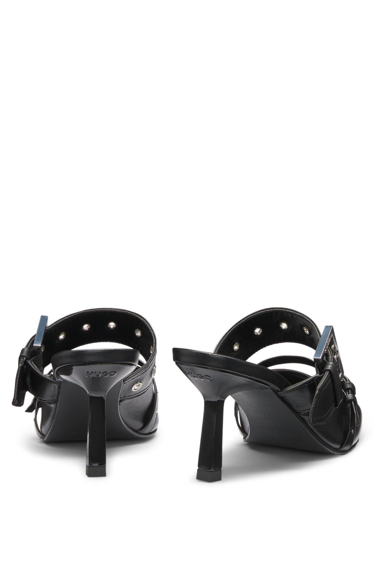 HUGO - Nappa-leather mules with twin buckled straps  - Black Product Image