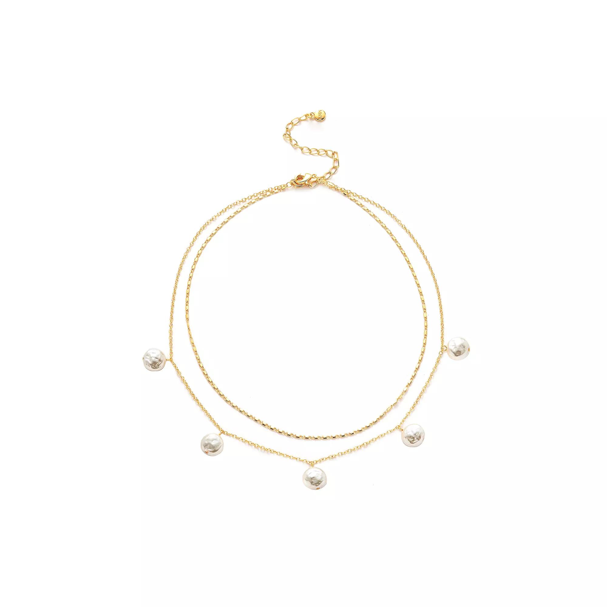 Roman 14k Gold Plated Glass Simulated Baroque Pearl Double-Strand Necklace, Womens Gold Tone Product Image