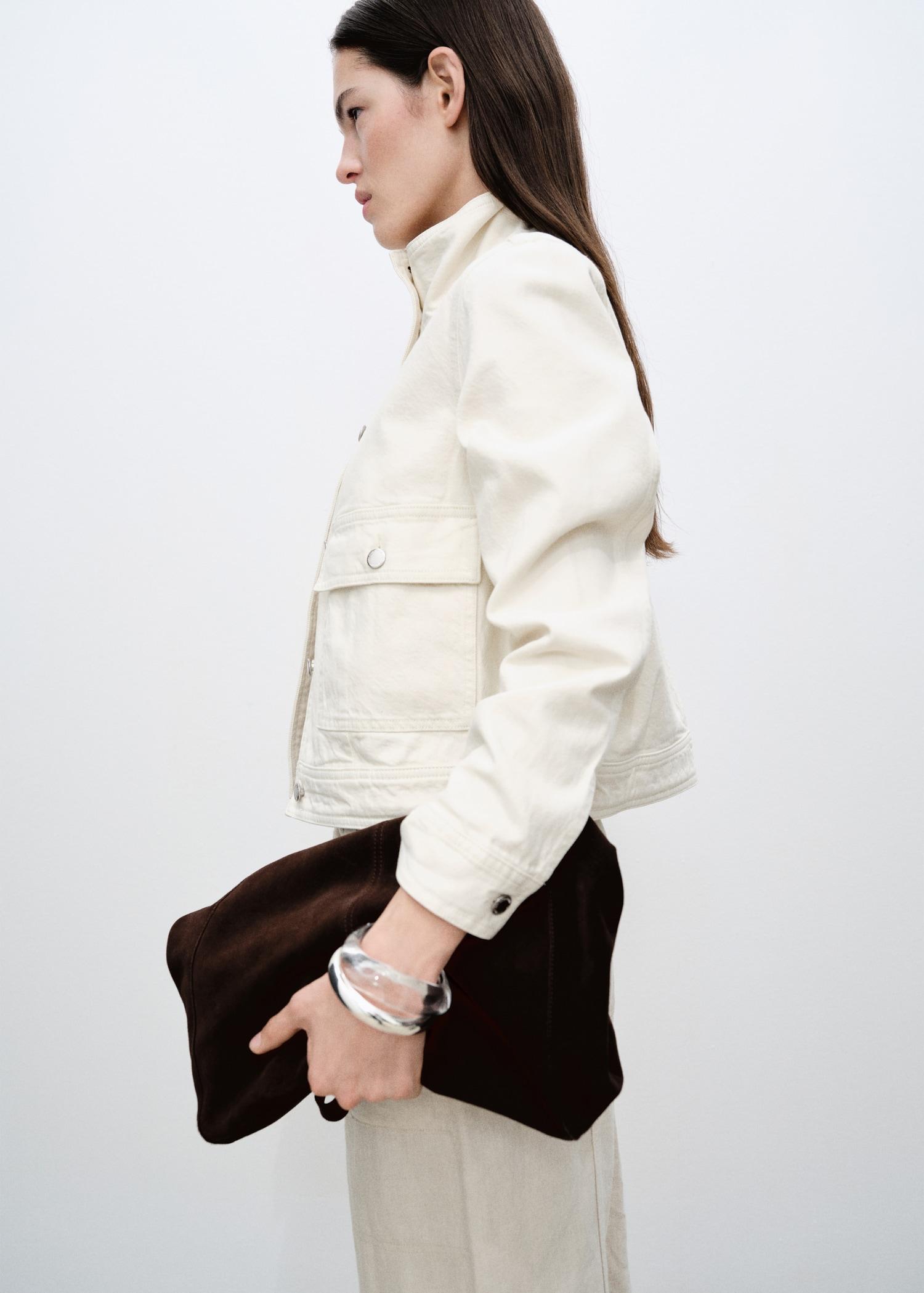 Cotton jacket with high collar and pockets - Women | MANGO USA Product Image