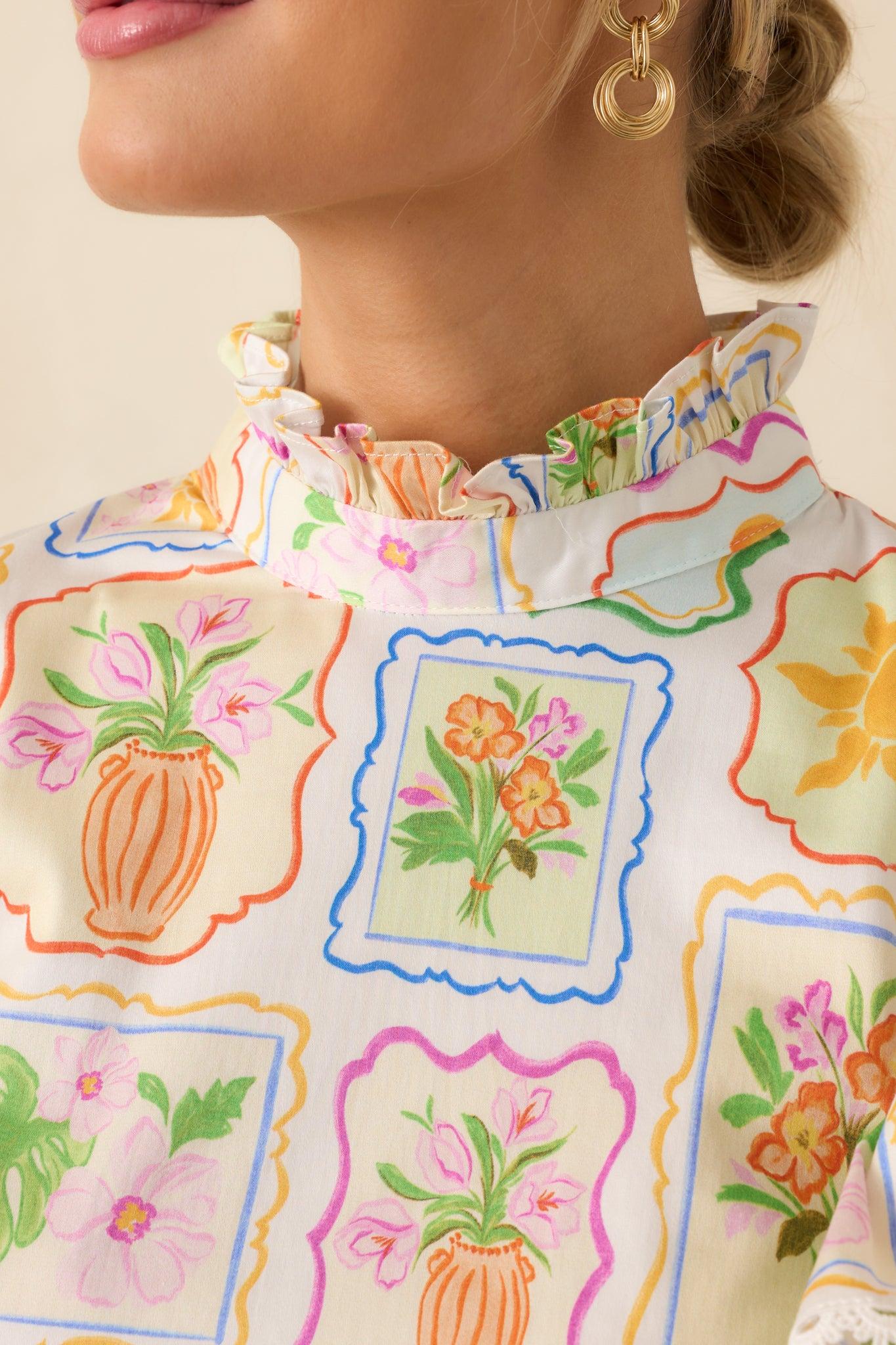 Prosperina Blair Multi Print Cotton Ruffle Top Product Image