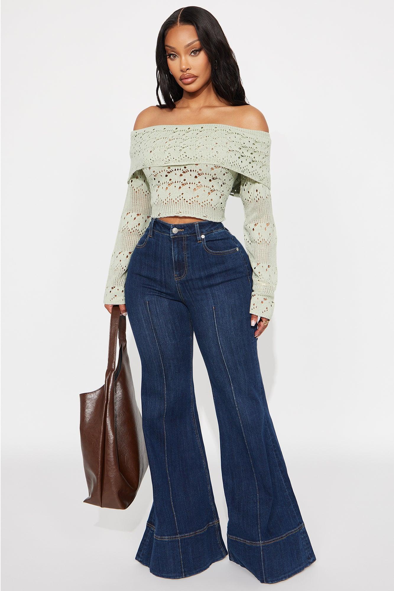 Maddie Off Shoulder Sweater - Sage Female Product Image