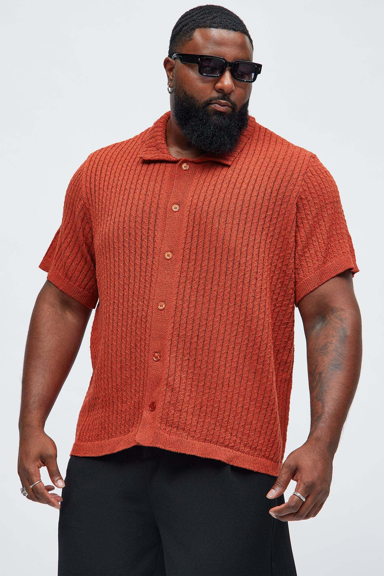 Perez Stripe Knit Shirt - Rust Product Image