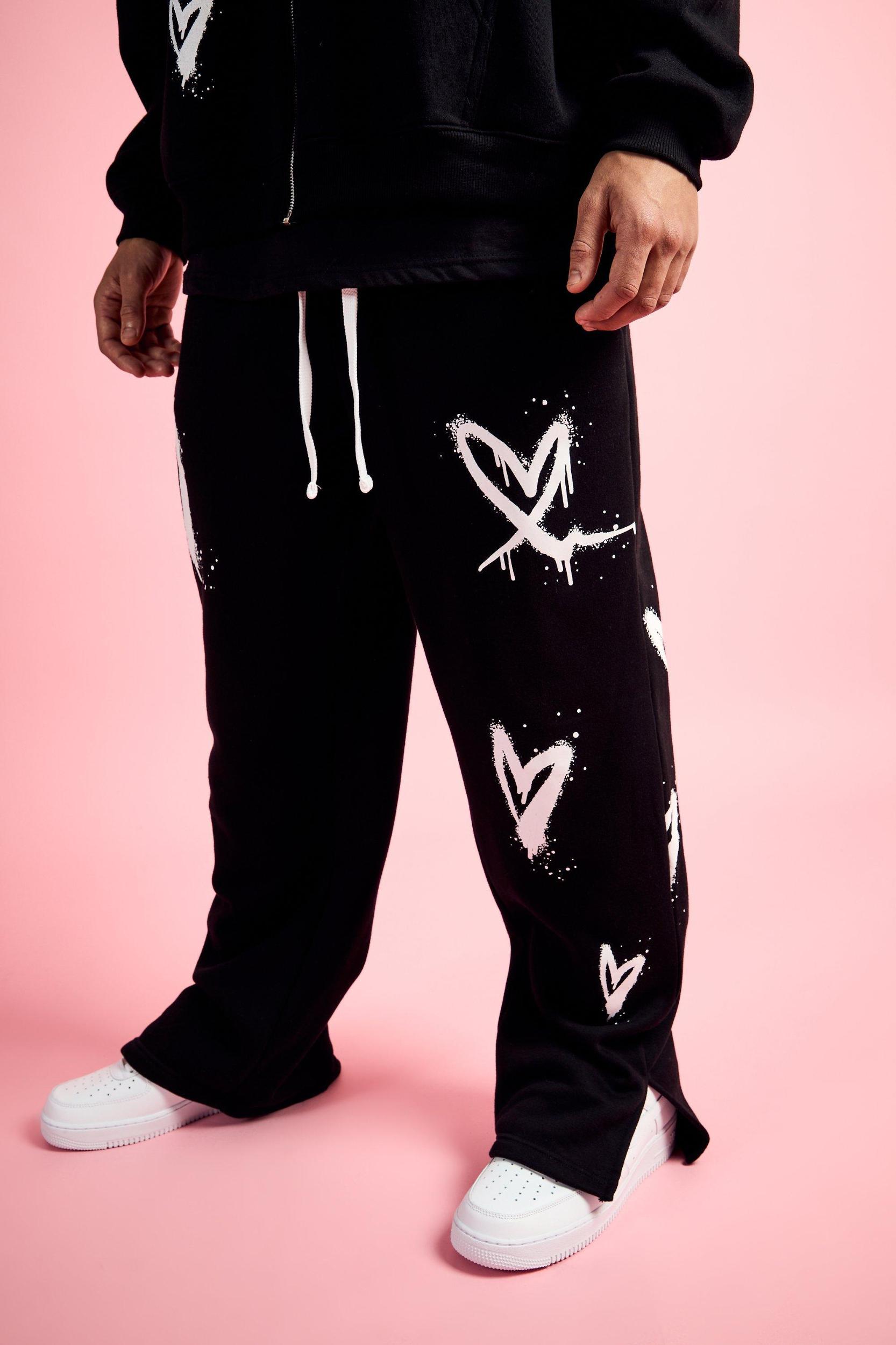 Relaxed Split Hem Heart Sweatpants | boohooMAN USA Product Image