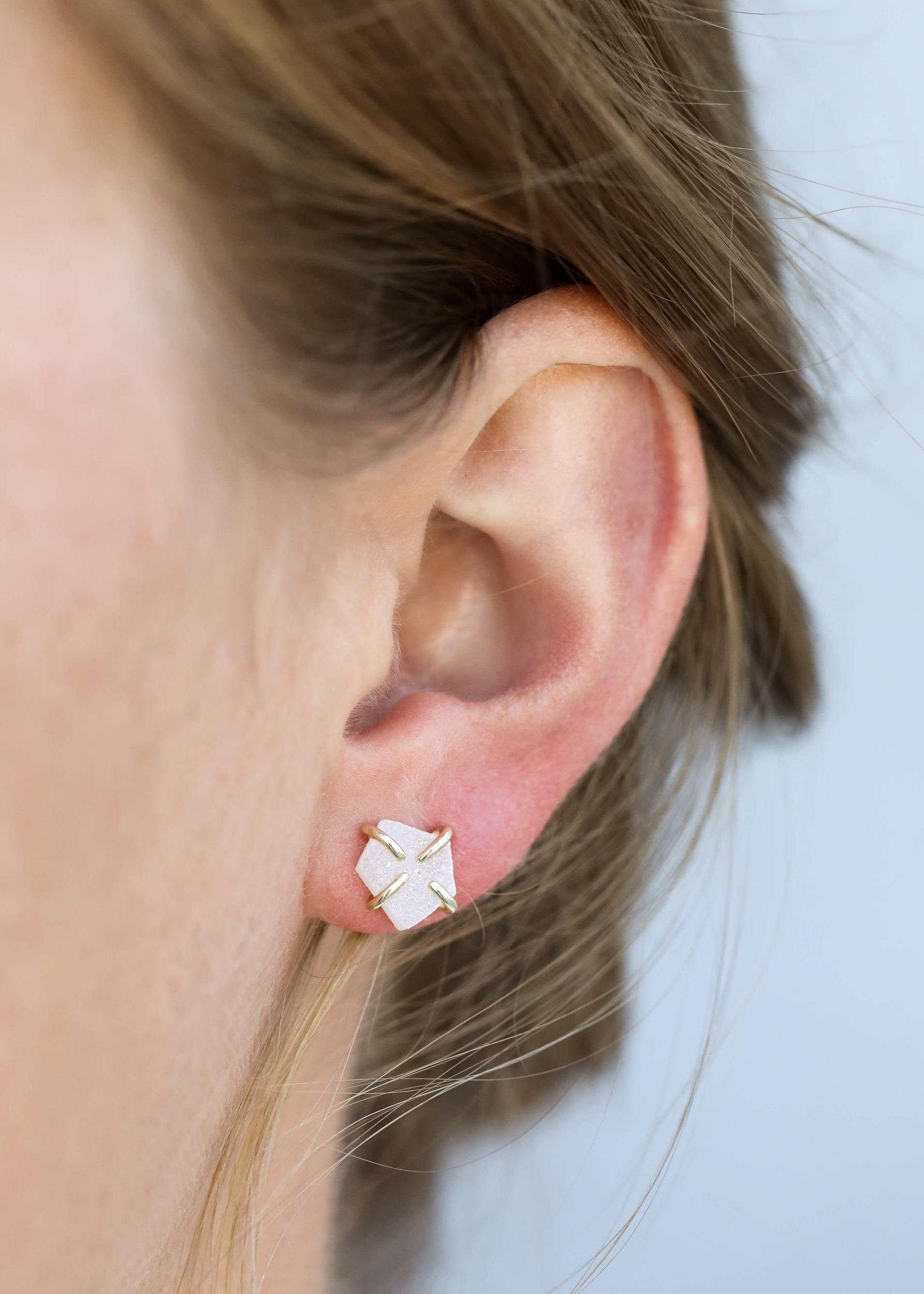 White Druzy Prong Earring Product Image
