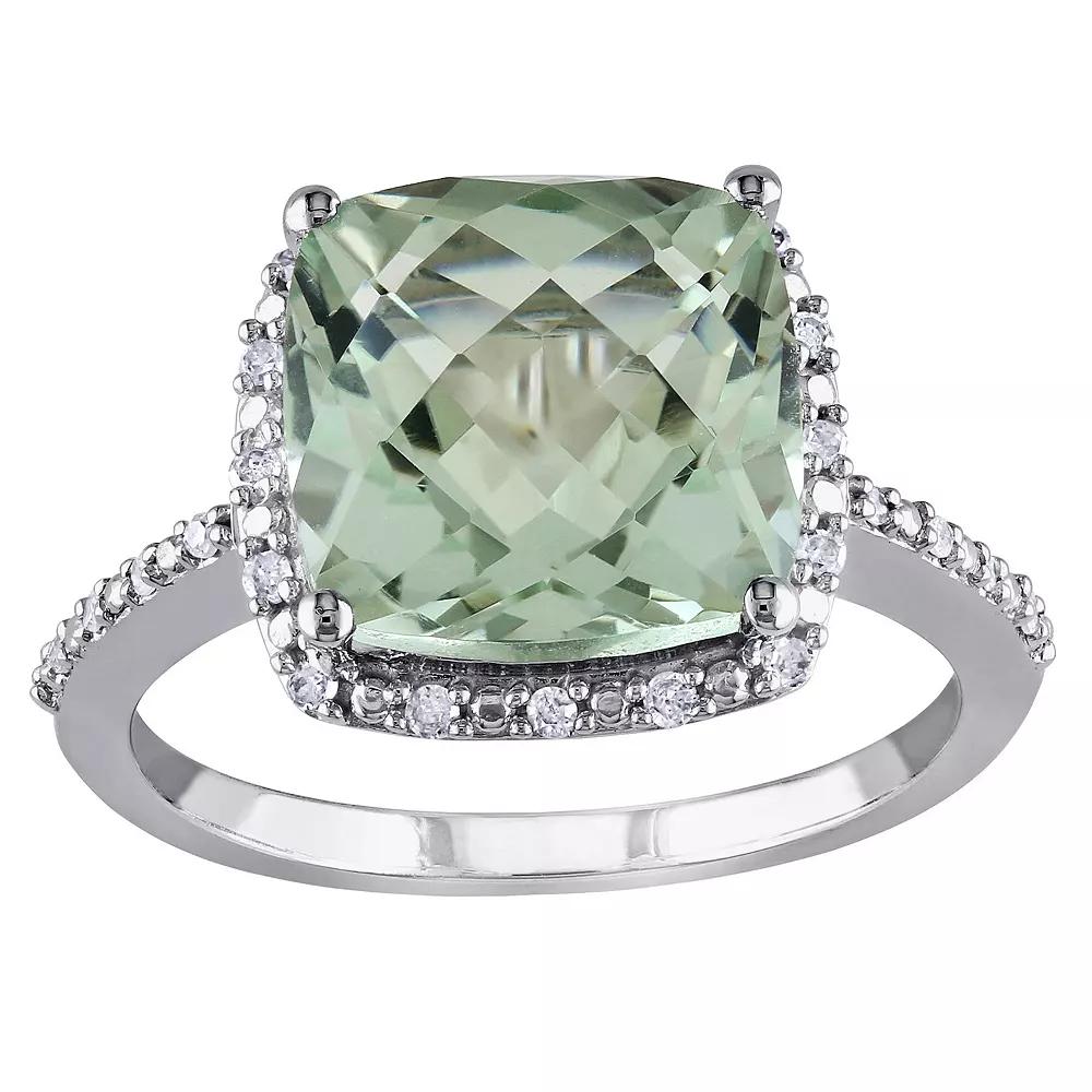 Stella Grace Sterling Silver Green Quartz & 1/10 Carat T.W. Diamond Halo Ring, Women's, Size: 6 Product Image