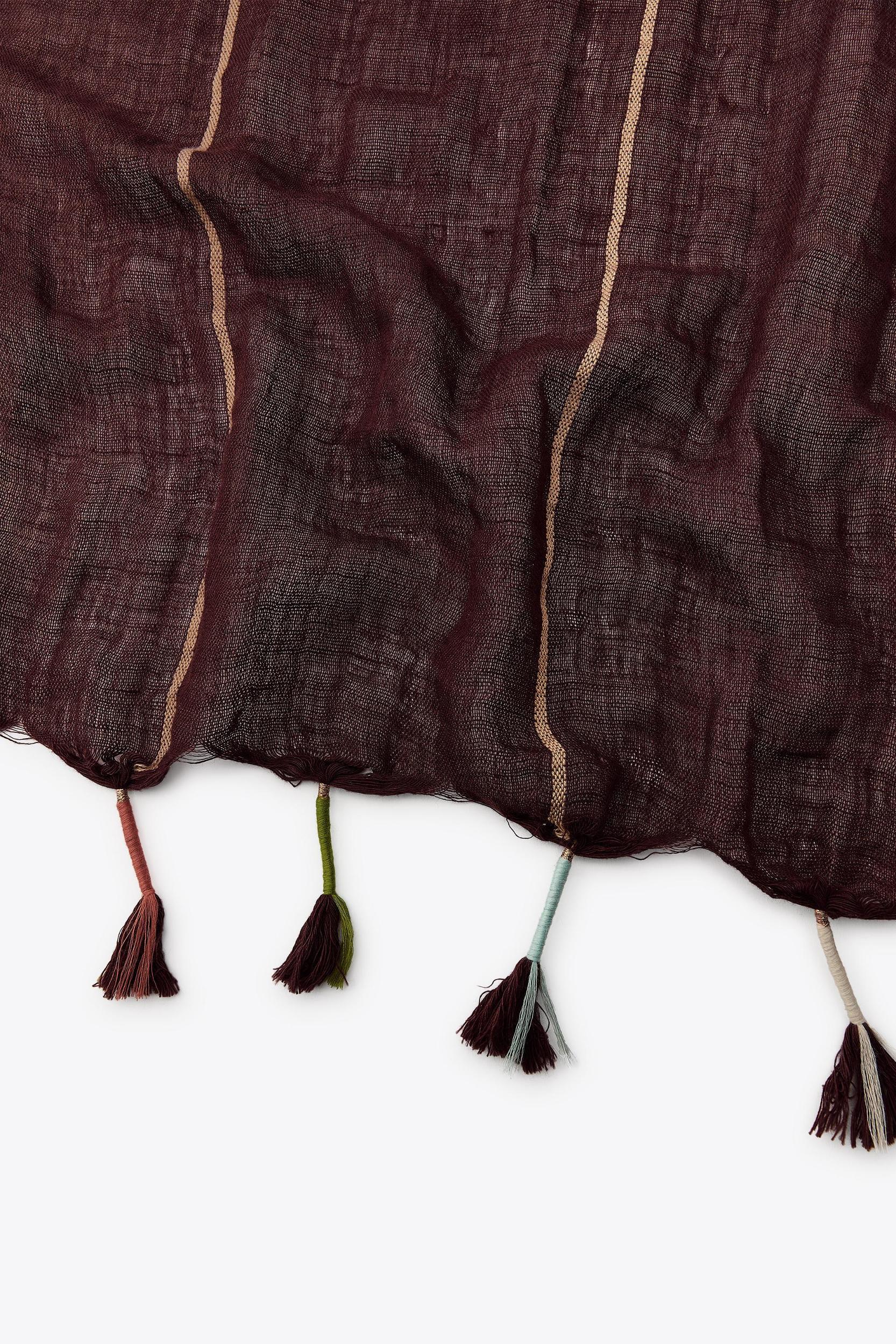 STRIPED FRINGED LINEN BLEND SCARF Product Image