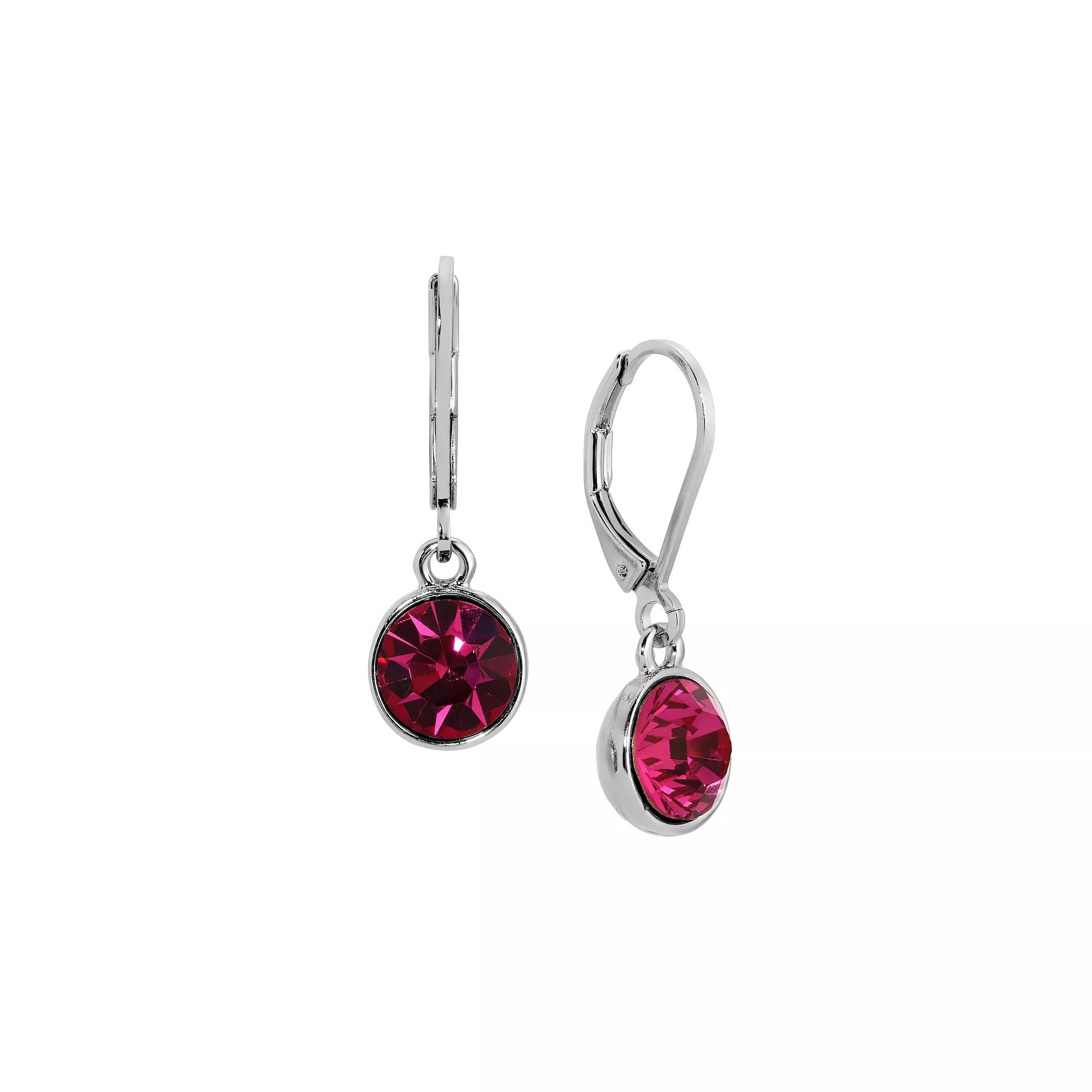 1928 Silver Tone Round Faceted Crystal Leverback Drop Earrings, Women's, Pink Product Image