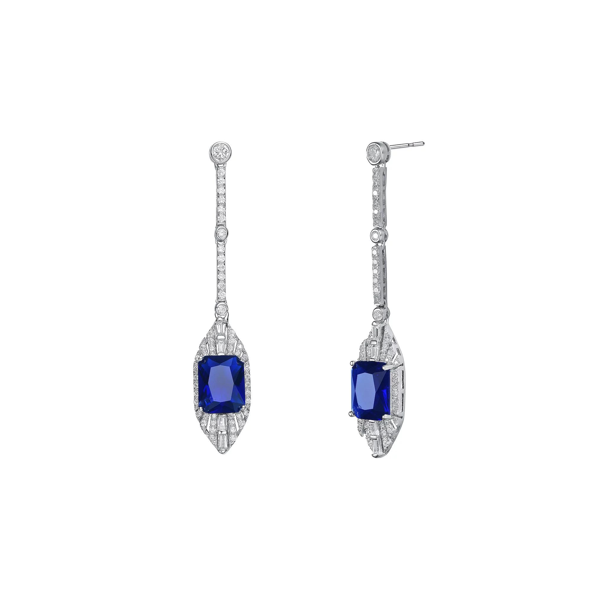 Sterling Silver Blue & White Cubic Zirconia Drop Earrings, Women's Product Image