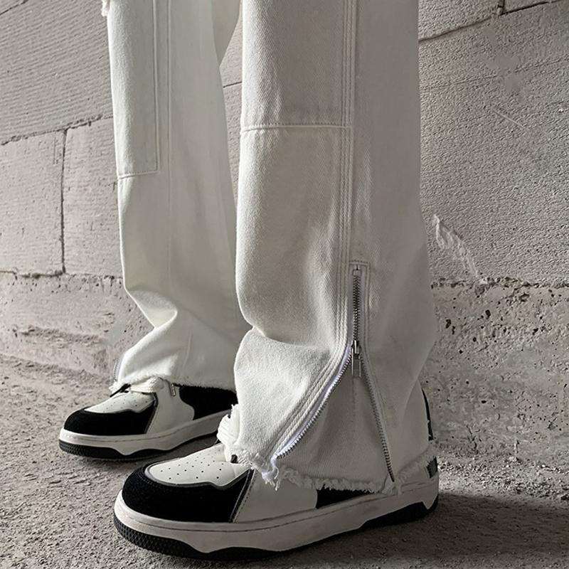 Sopula Trendy Retro Street Ripped Zipper Patchwork Slim Fit Bootcut Jeans Product Image