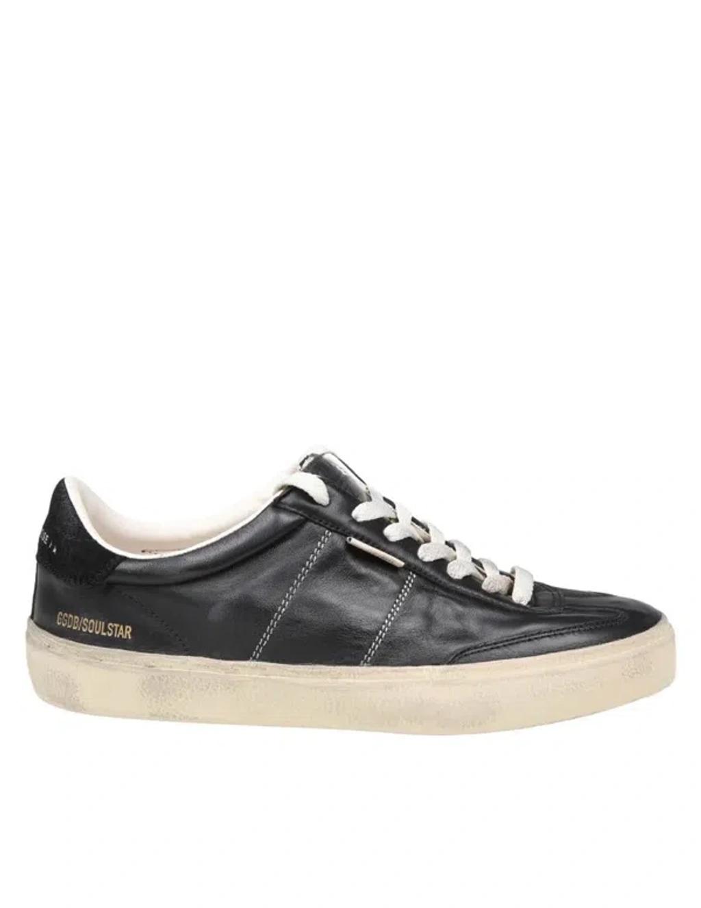 GOLDEN GOOSE Deluxe Brand Vintage-inspired Black Leather Sneakers With Contrasting White Laces Product Image