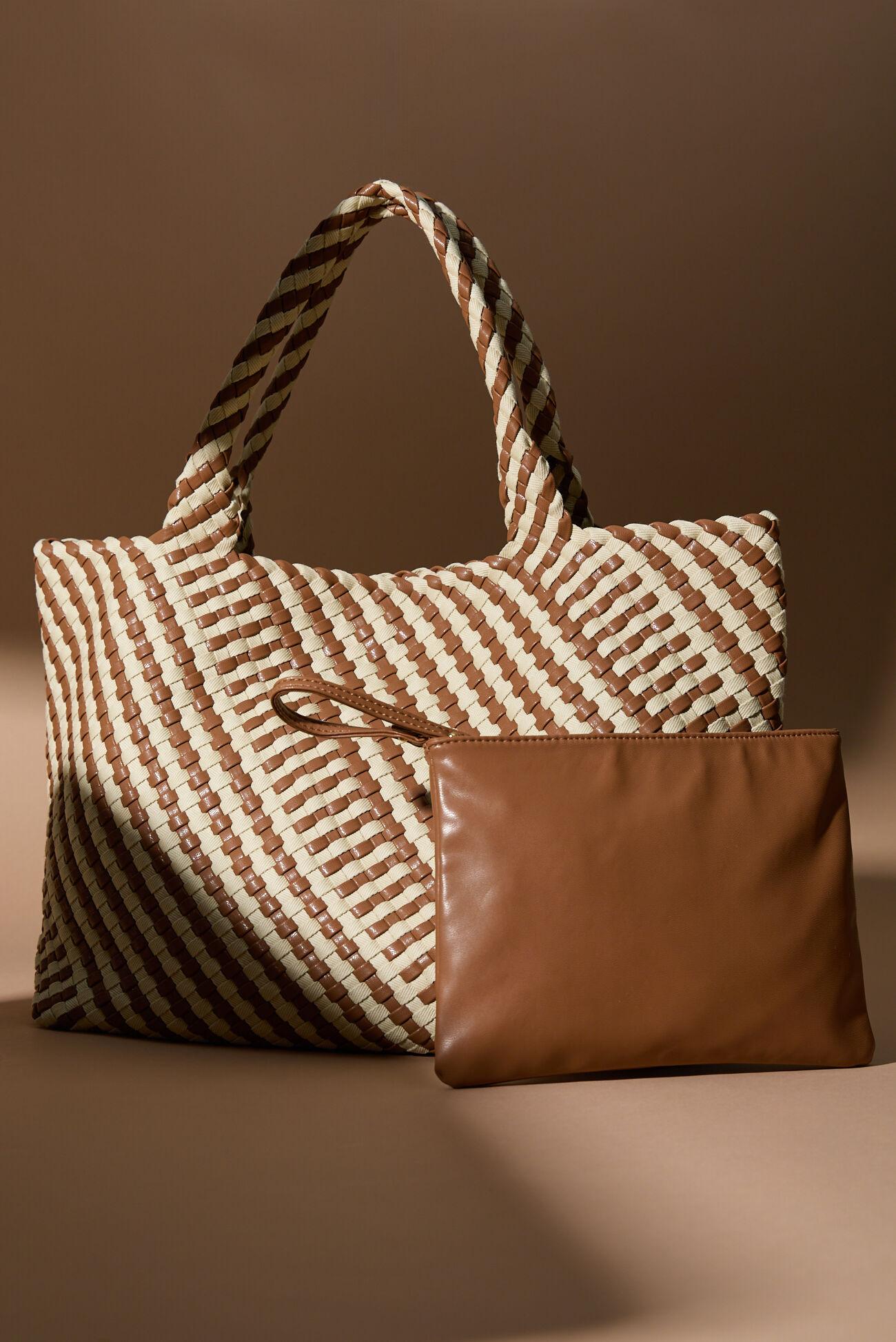 Woven Checkered Tote And Pouch Set Product Image