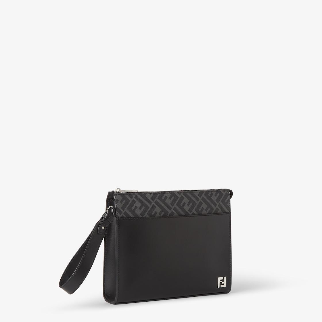 FF Squared ClutchBlack leather and black FF Canvas pouch Product Image