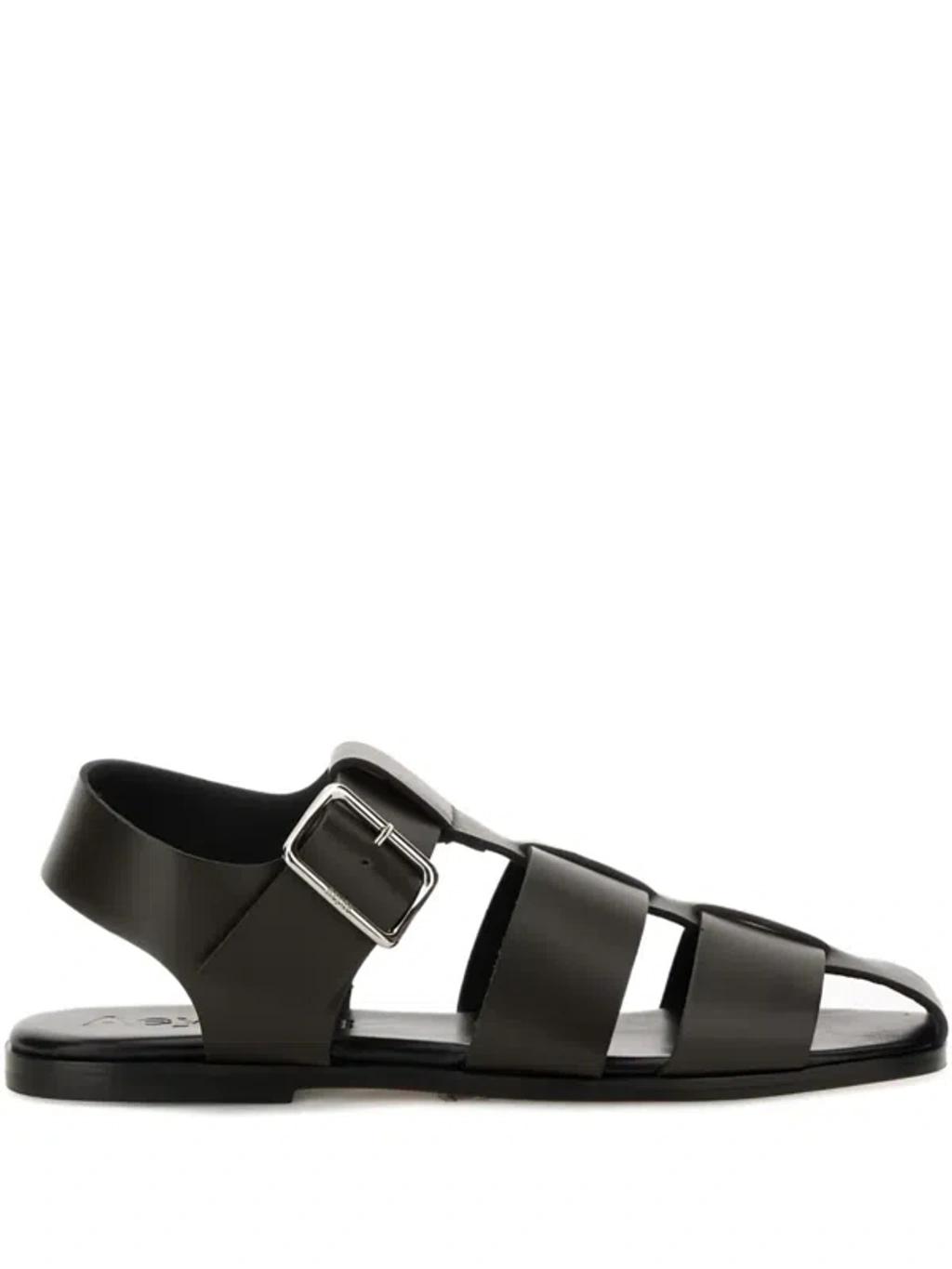 AEYDE 10mm Whit Leather Fisherman Sandals In Black Product Image