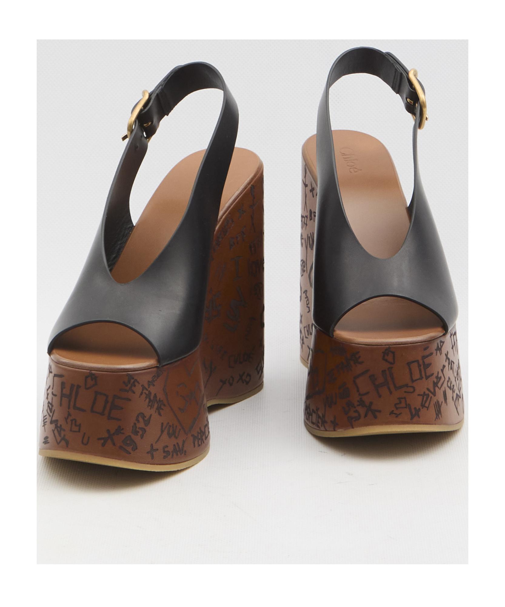 CHLOÉ Maxime Leather Slingback Platform Wedge Sandals In Black Product Image