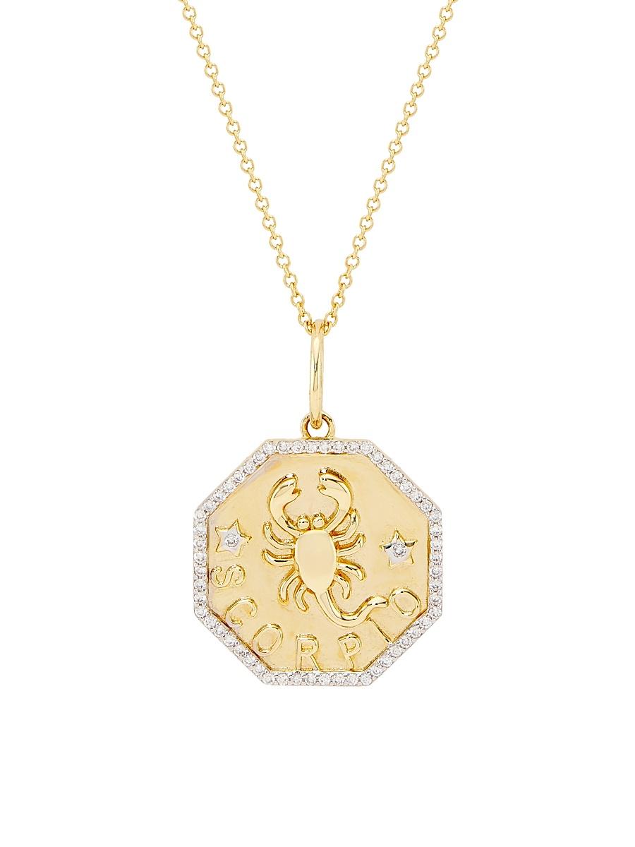 Womens 14K Yellow Gold & 0.2 TCW Diamond Zodiac Pendant Necklace Product Image
