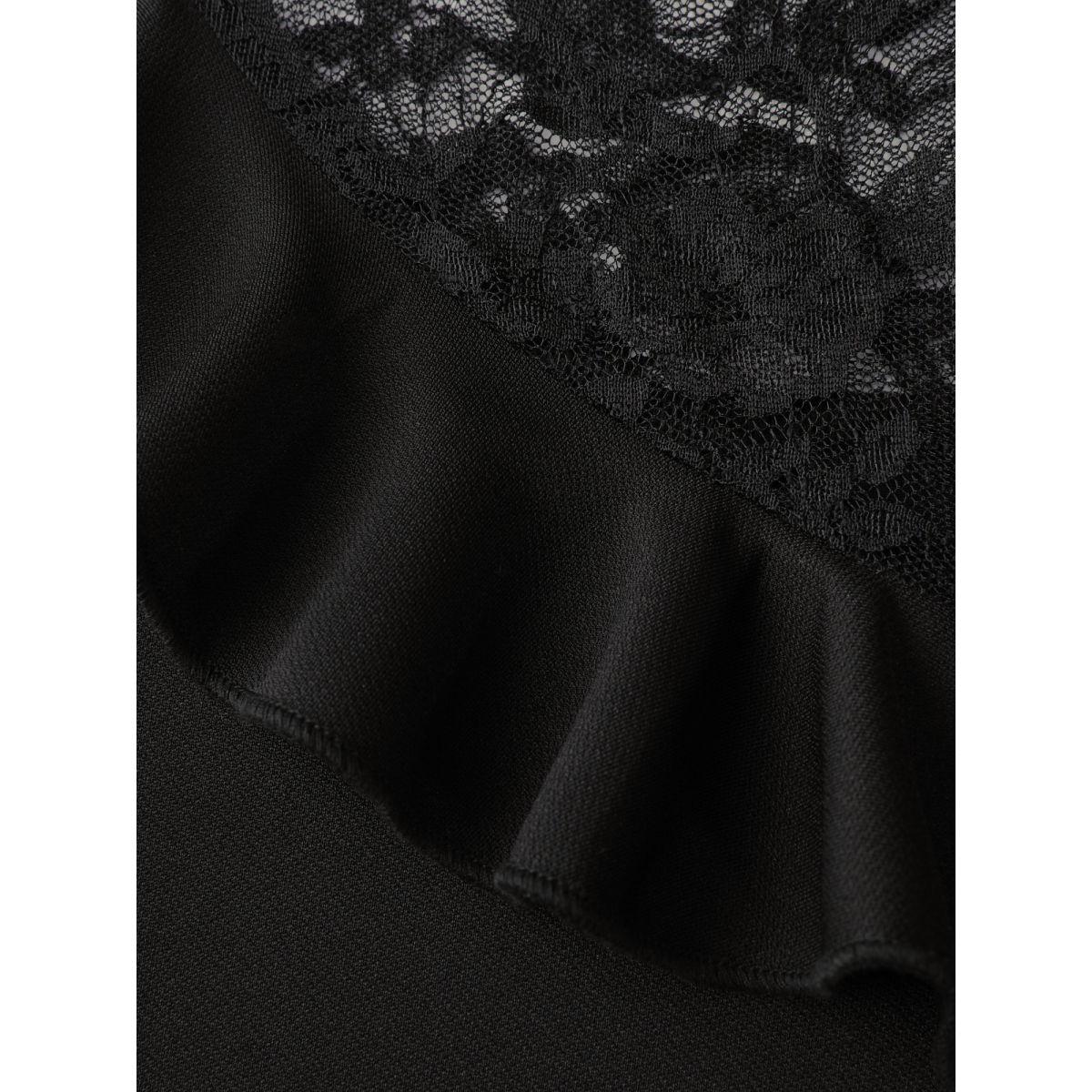 Plus Size Lace Trim Ruffled Sheer Stretchy Party Dress Black Women Party&Cocktail Party Curvy Bloomchic 12/L Product Image
