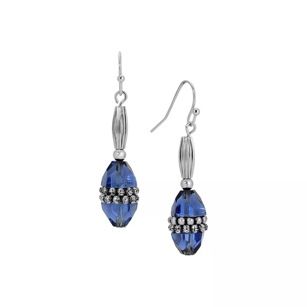 1928 Silver Tone Blue Bead Drop Wire Earrings, Women's Product Image