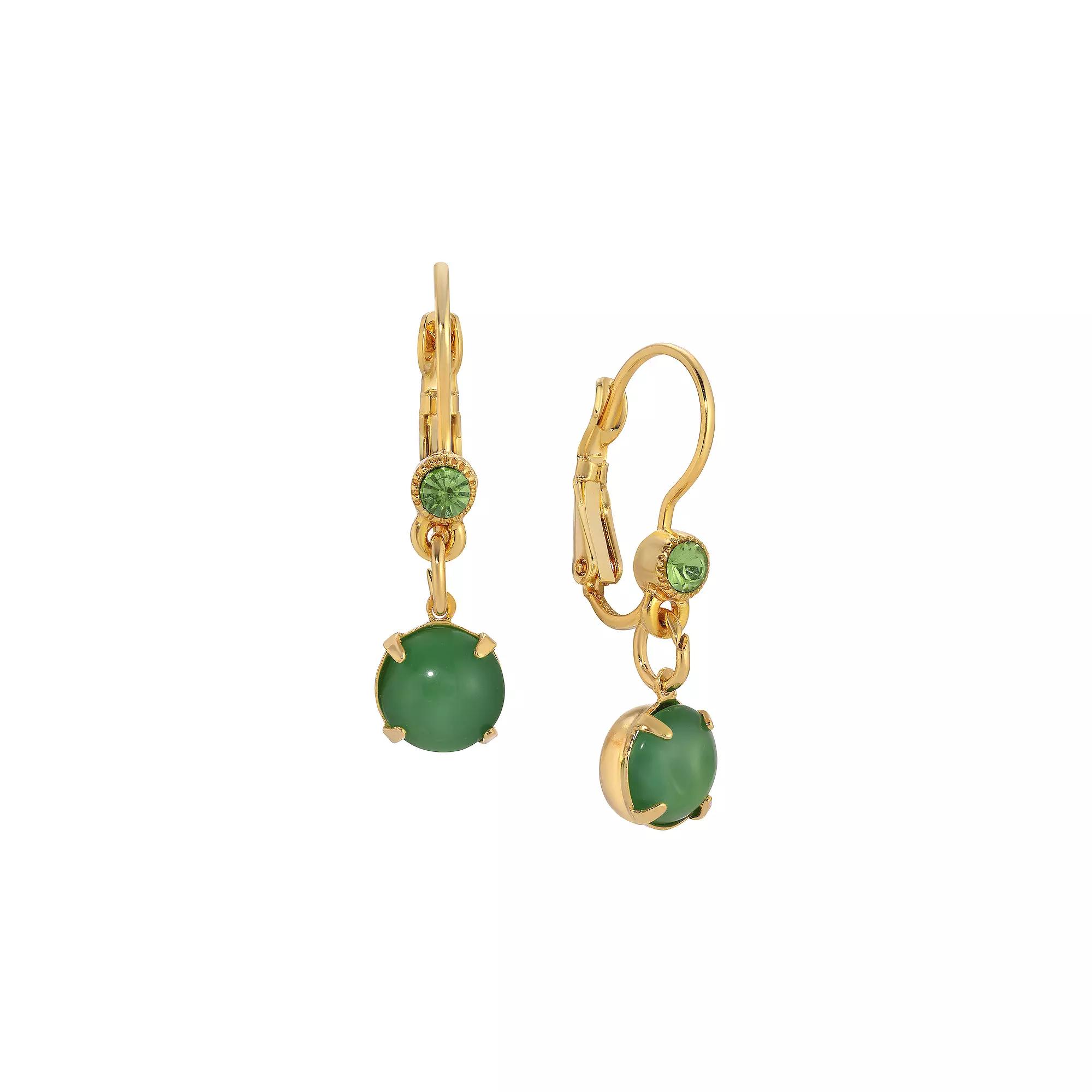 1928 Gold Tone Green Moonstone Drop Earrings, Women's Product Image
