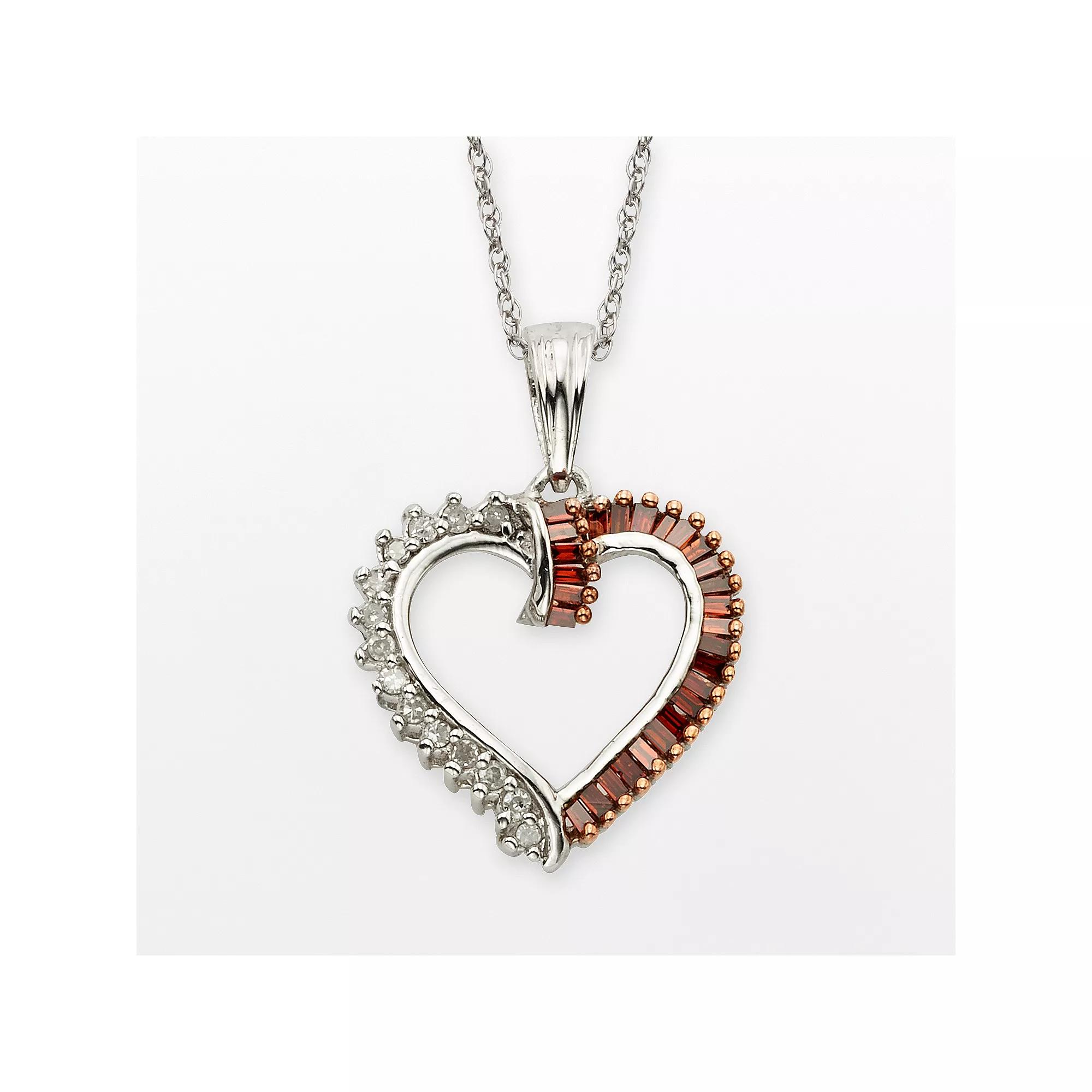 Jewelexcess Sterling Silver 1/4-ct. T.W. Red and White Diamond Heart Pendant, Women's, Size: 18" Product Image