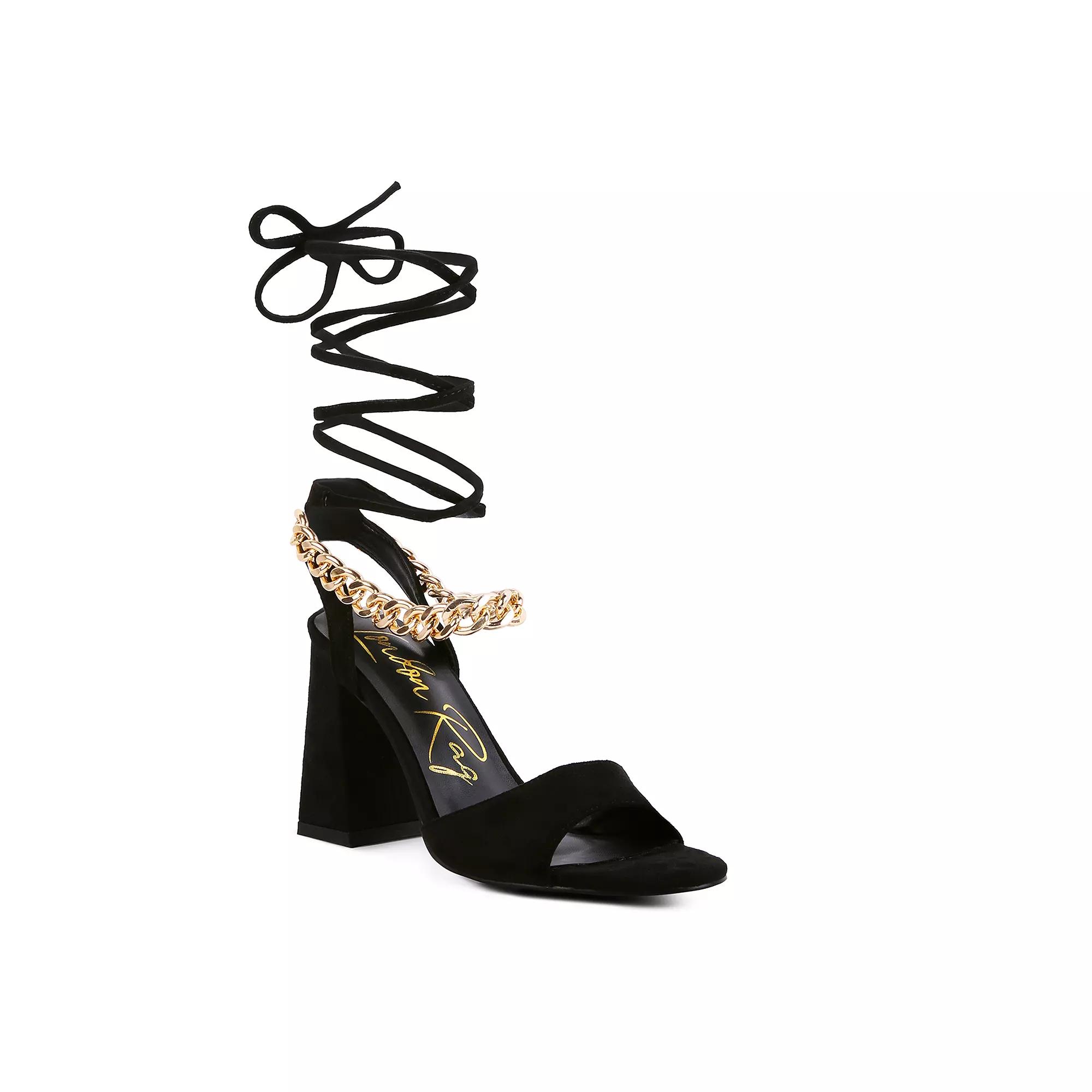 London Rag Gone Gurl Women's Chain Tie-Up Block Heel Sandals,  Product Image