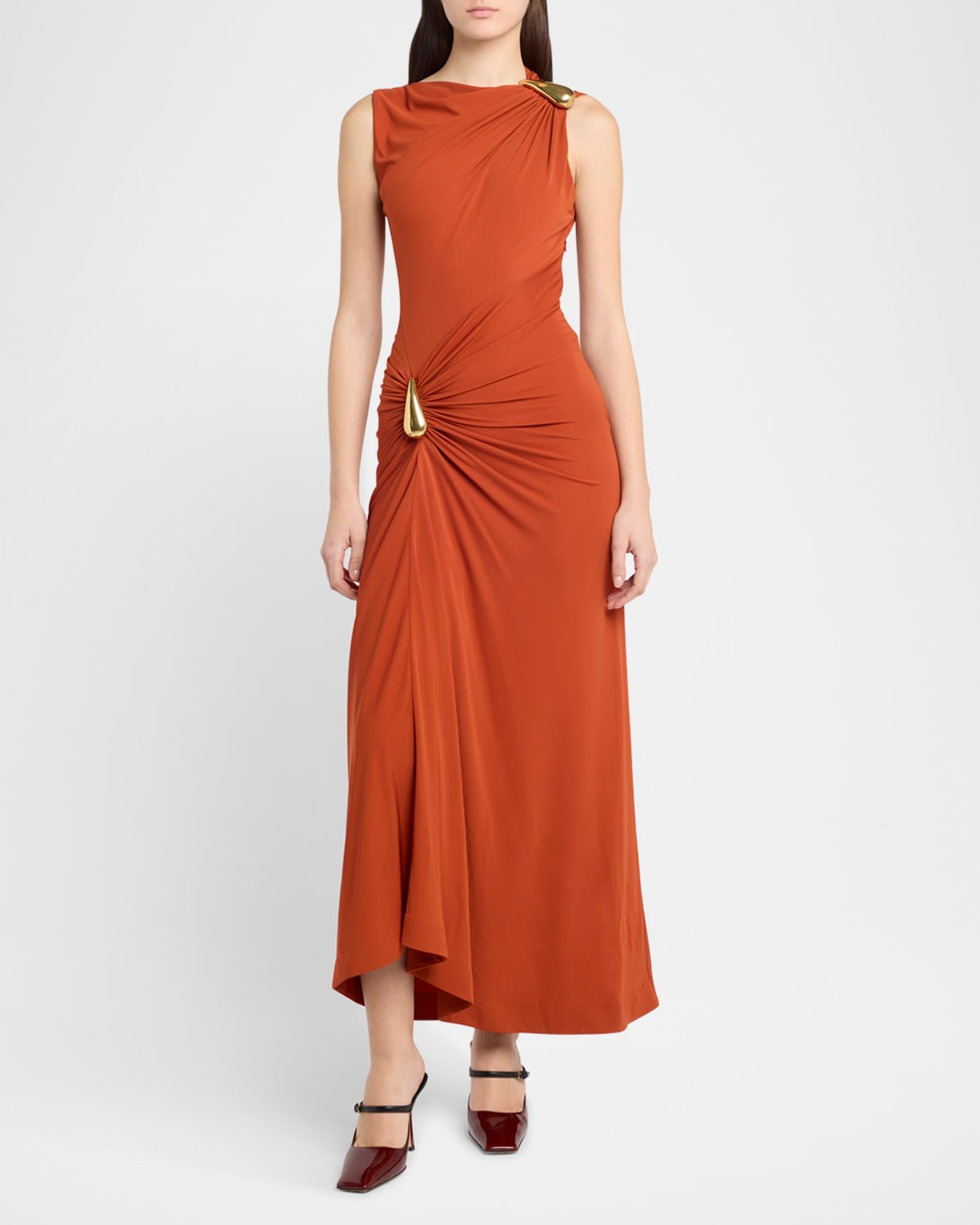 Drop Detail Gathered Matte Crepe Jersey Maxi Dress Product Image