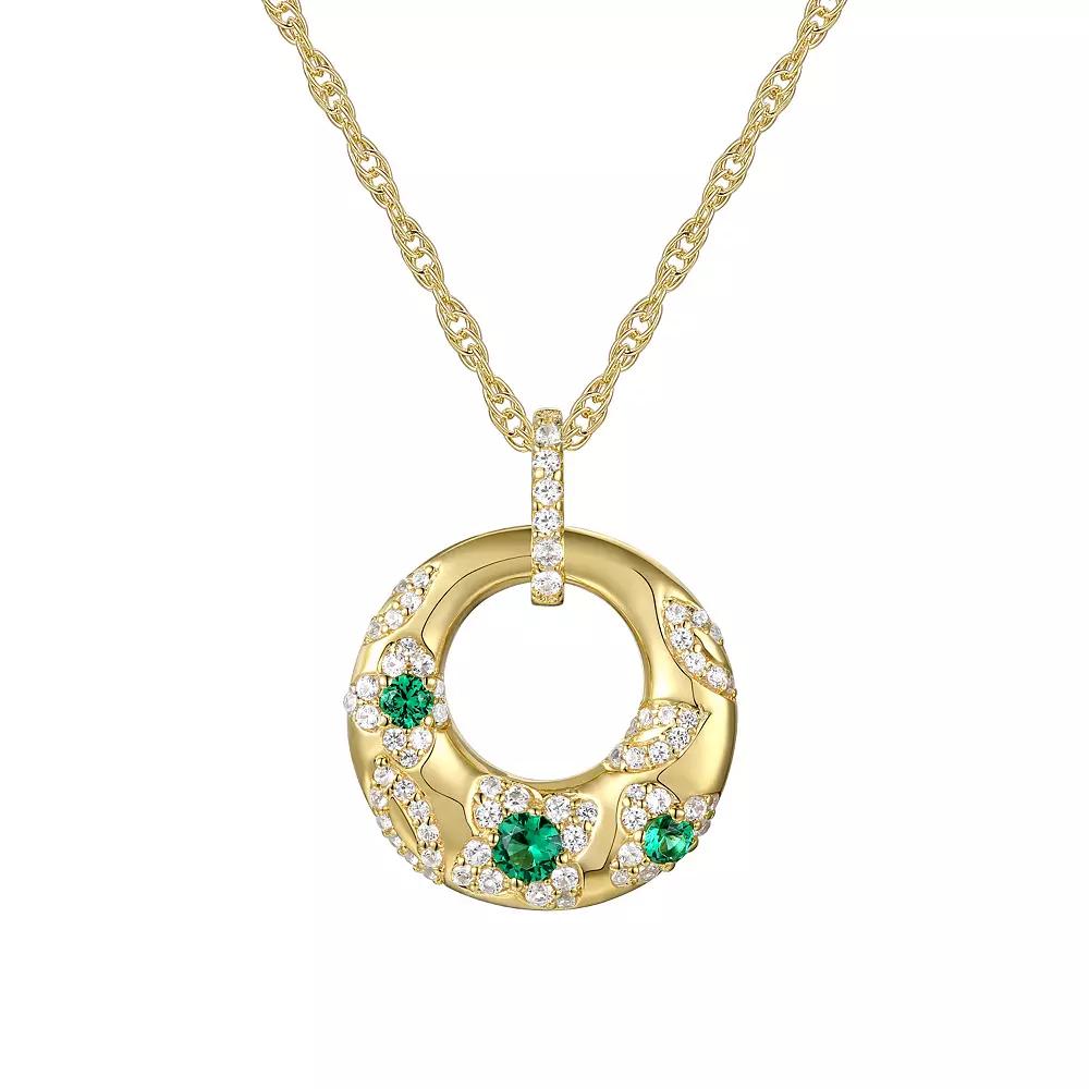 14k Gold Over Silver Lab-Created Emerald & White Sapphire Pendant Necklace, Women's, Size: 18", Gold Tone Product Image