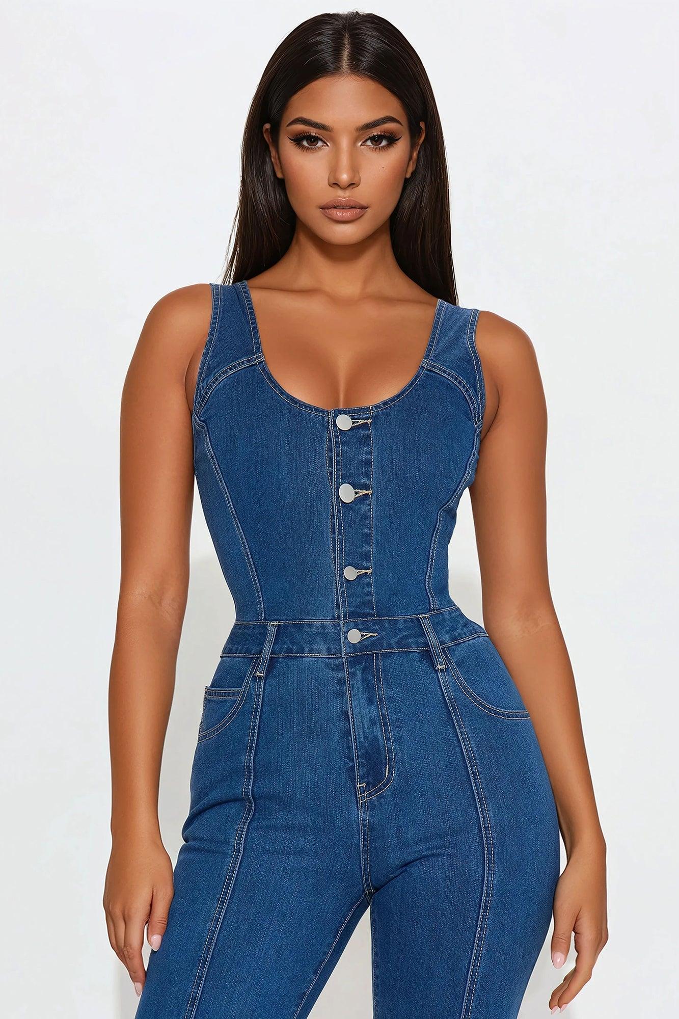 Jane Denim Jumpsuit  - Dark Wash Product Image