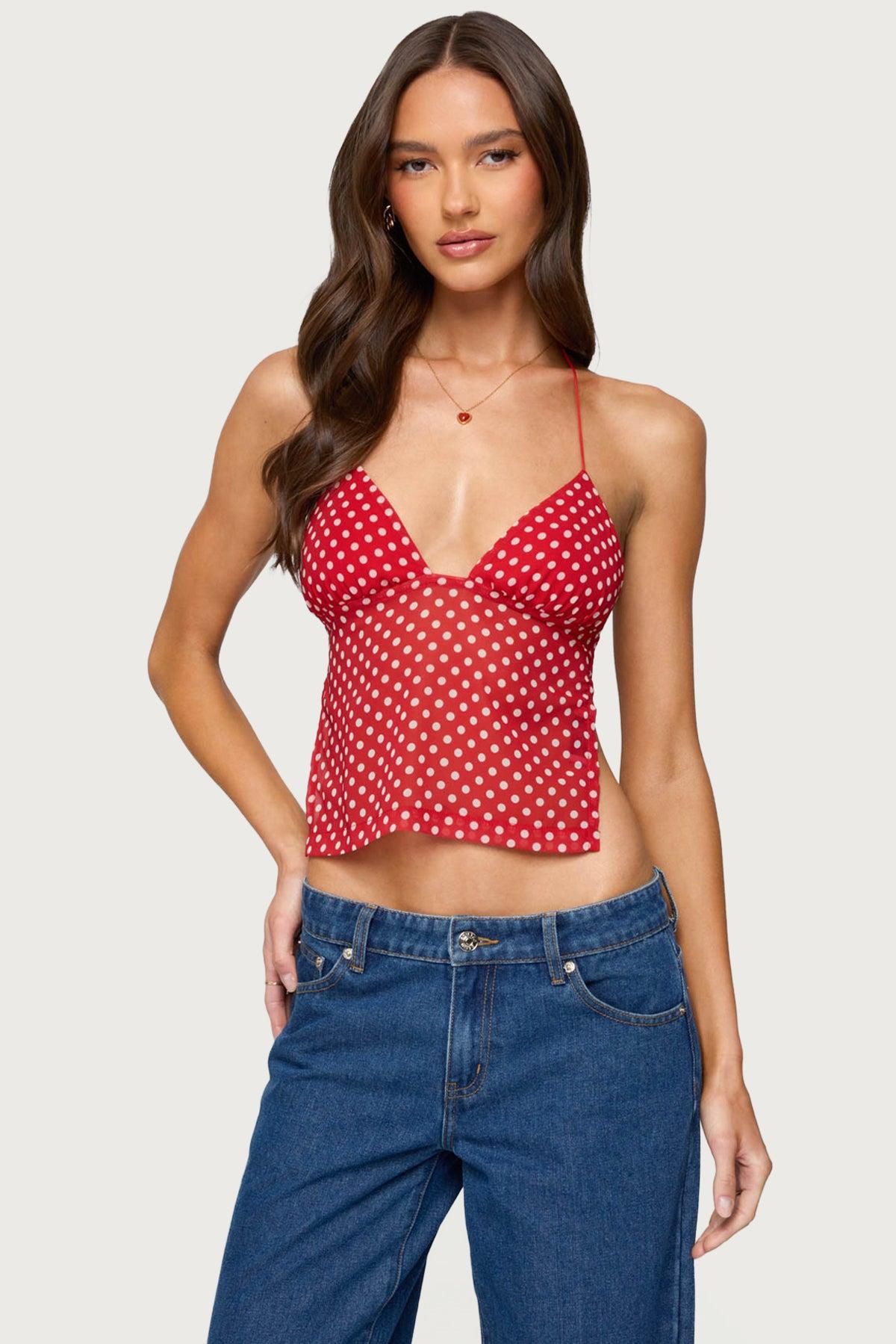 Polka Dot Backless Chiffon Top Product Image
