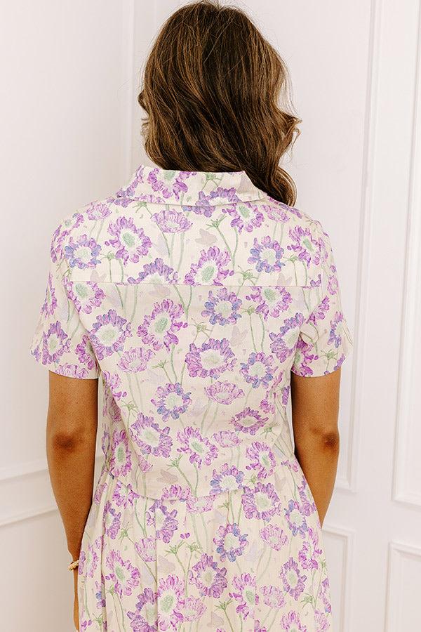 Butterfly Garden Floral Button Up Top in Lavender Product Image
