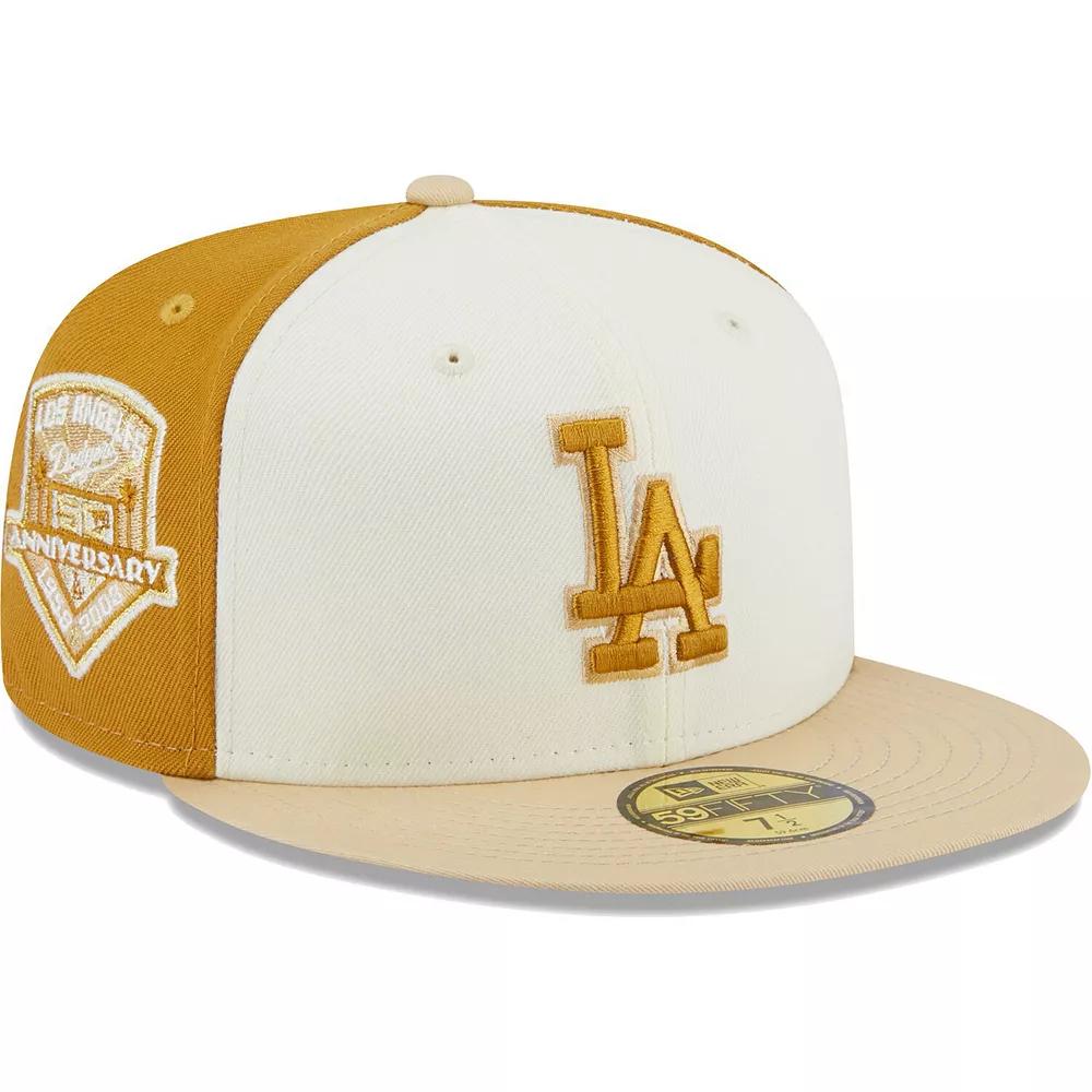 Men's New Era Cream/Gold Los Angeles Dodgers  Chrome Anniversary 59FIFTY Fitted Hat, Size: 7 5/8, Beige Product Image