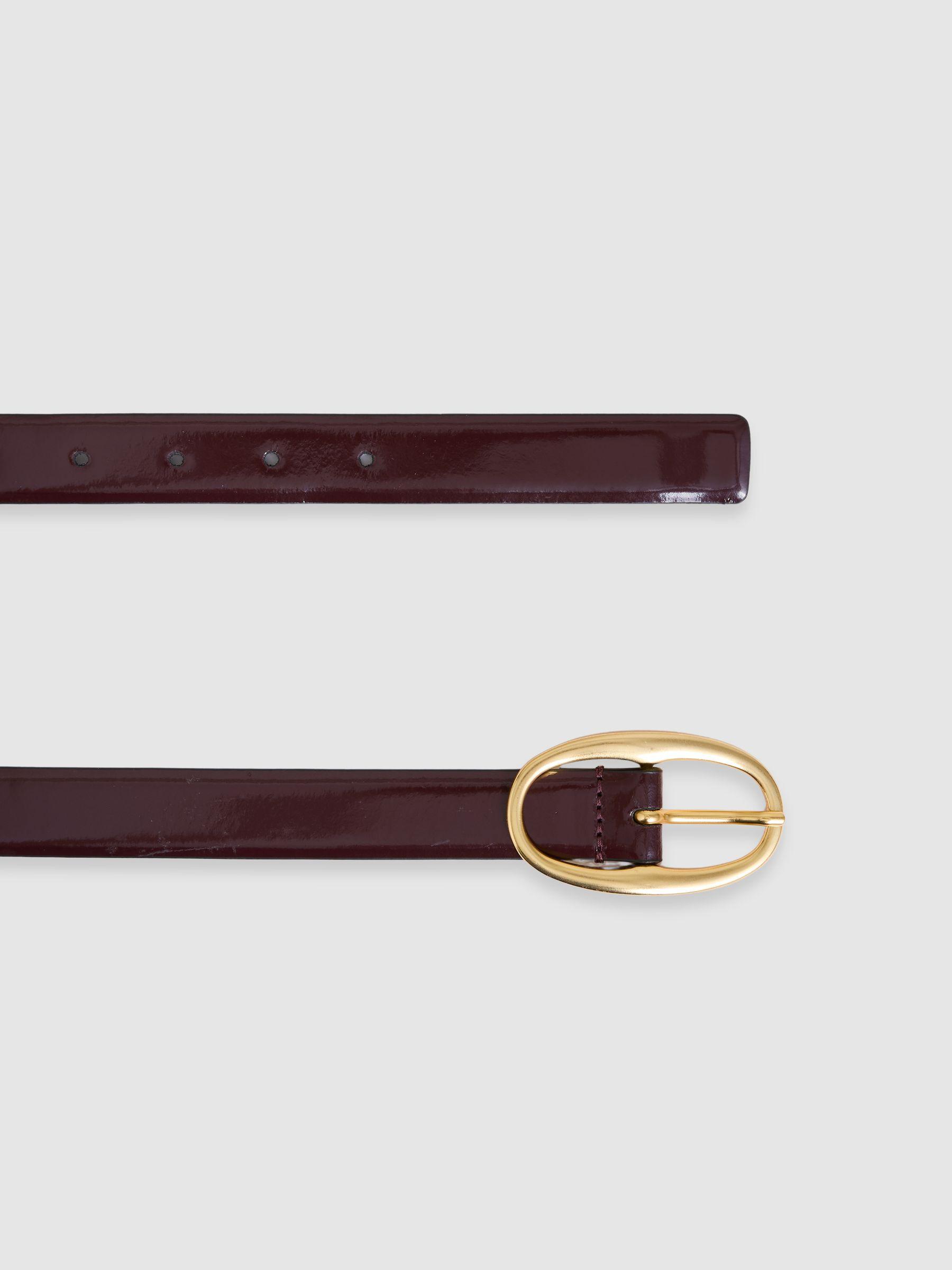 Patent-Leather Oval-Buckle Belt in Oxblood Product Image