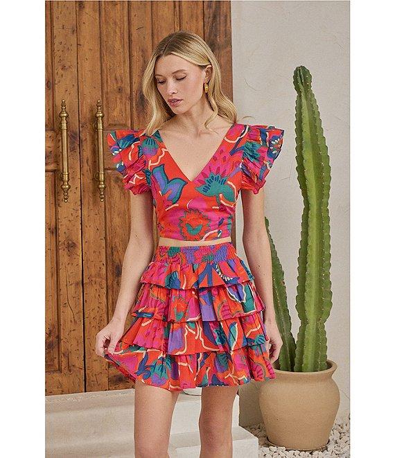 Sugarlips Kahlia Tropics Mavey High Waist Tiered Ruffle Coordinating Mini Skirt Product Image