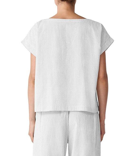 Eileen Fisher Organic Cotton Grid Pattern Boat Neck Short Sleeve Top Product Image